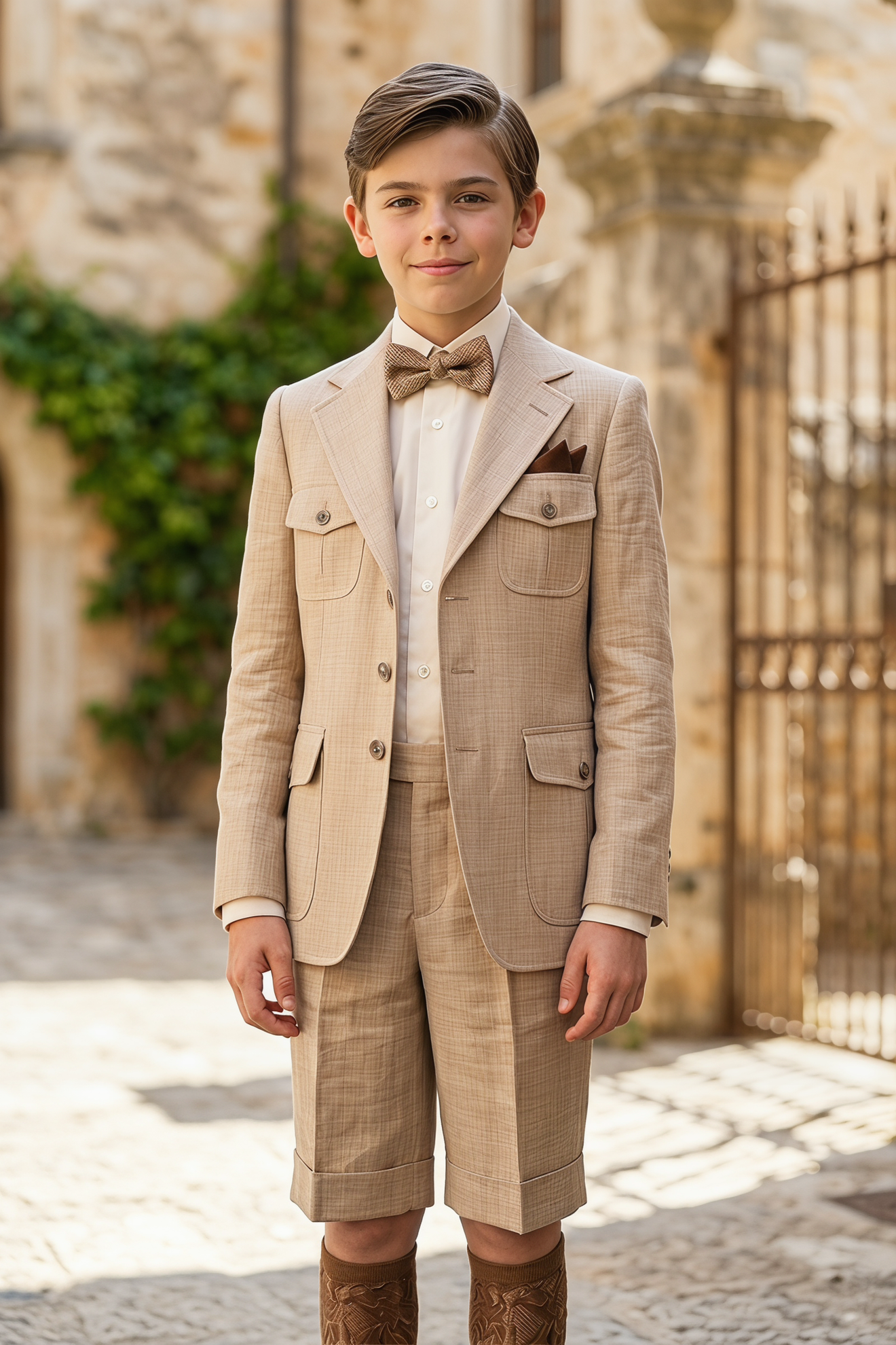Beige Cotton Linen Single-Breasted Shorts 2-Piece Suit