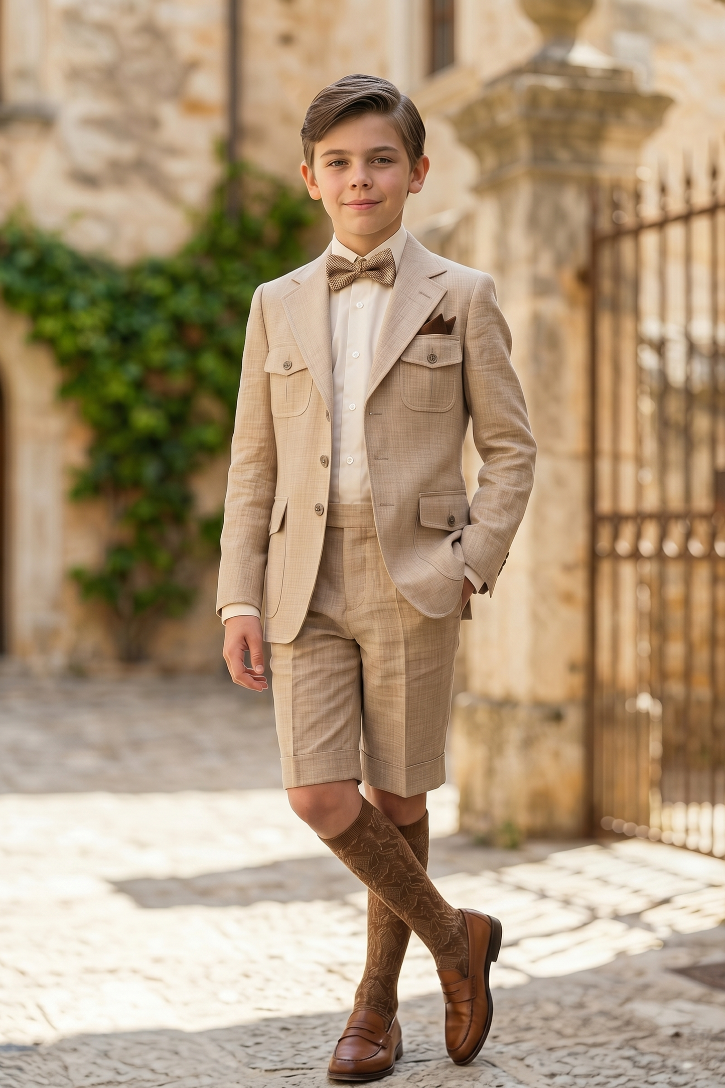 Beige Cotton Linen Single-Breasted Shorts 2-Piece Suit