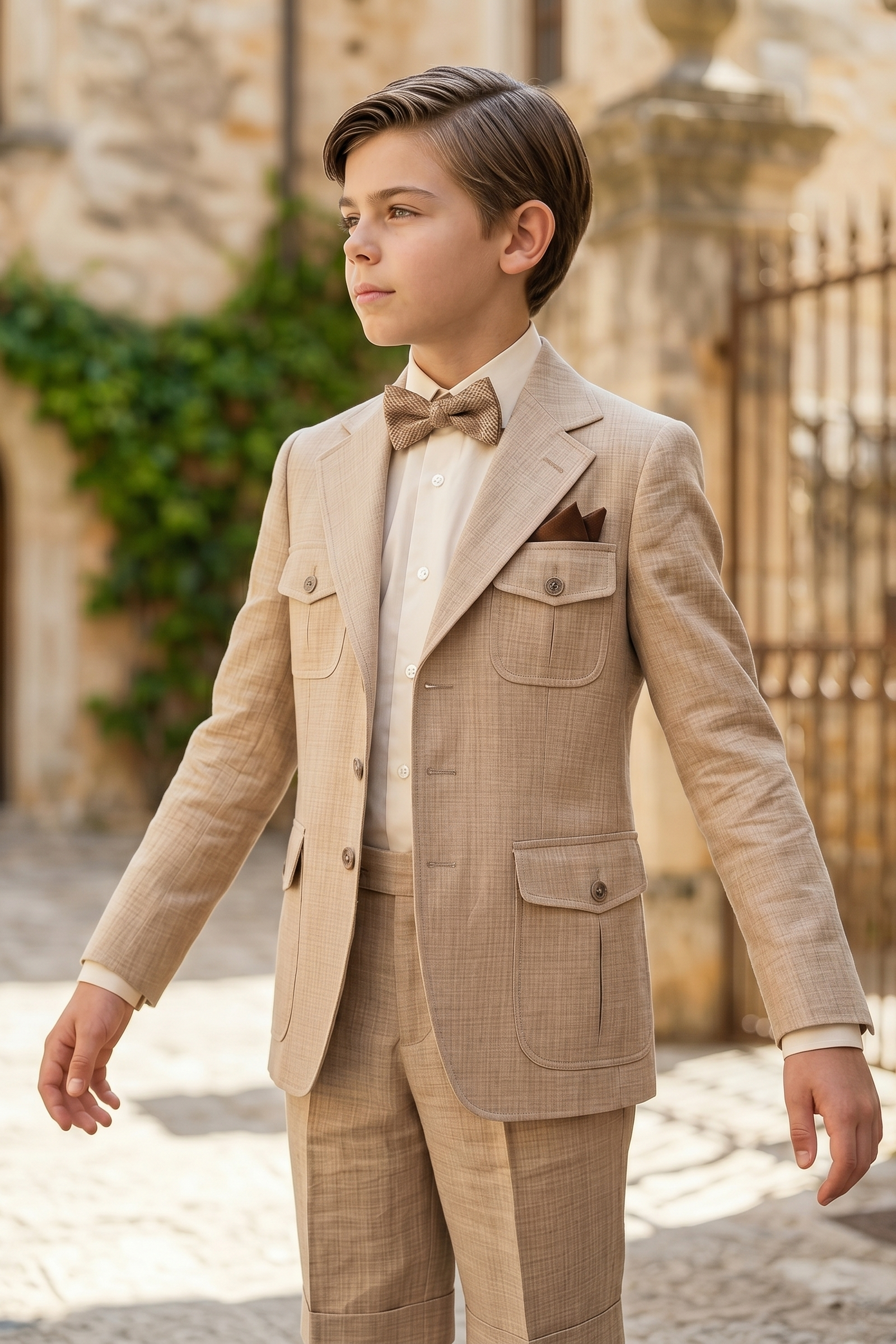 Beige Cotton Linen Single-Breasted Shorts 2-Piece Suit