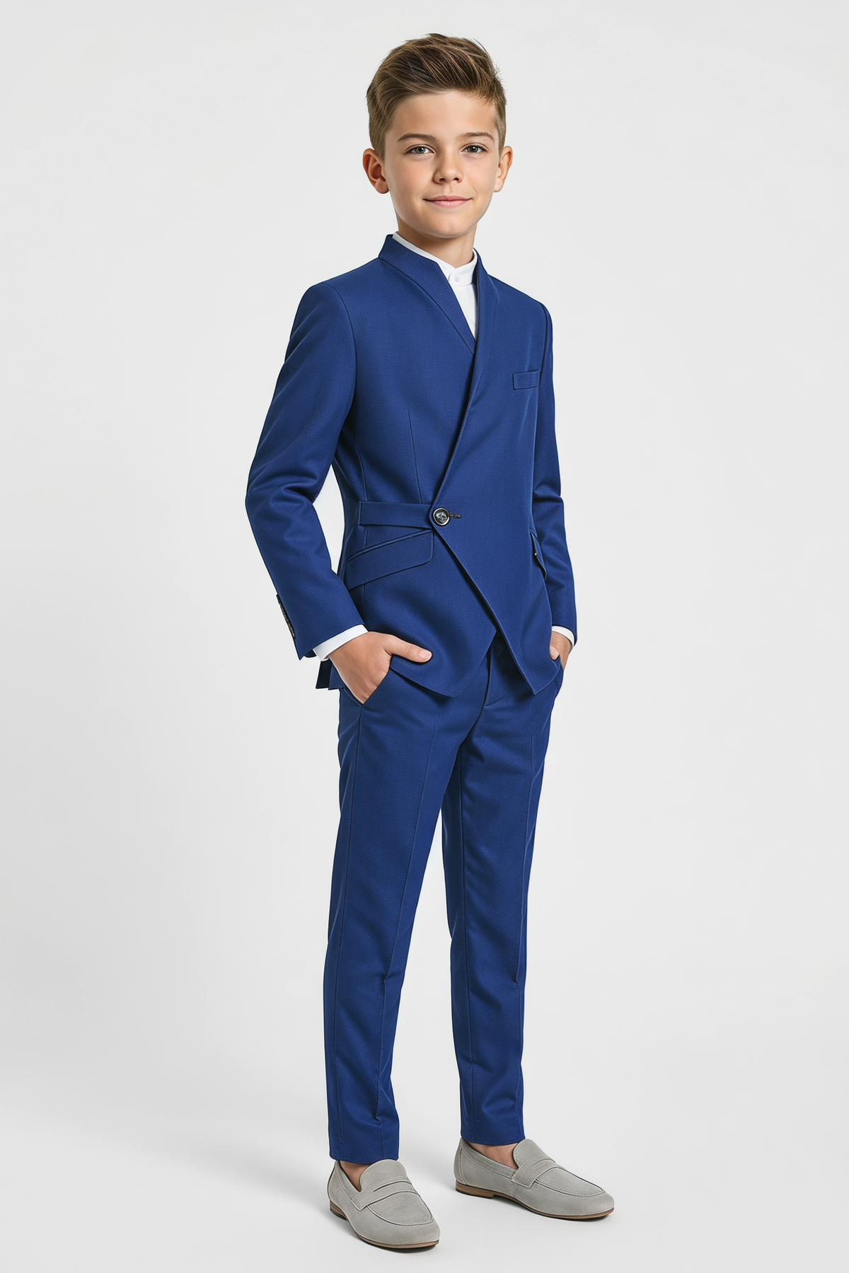 Dark Blue Cotton Linen Tie Buttons 2-Piece Suit