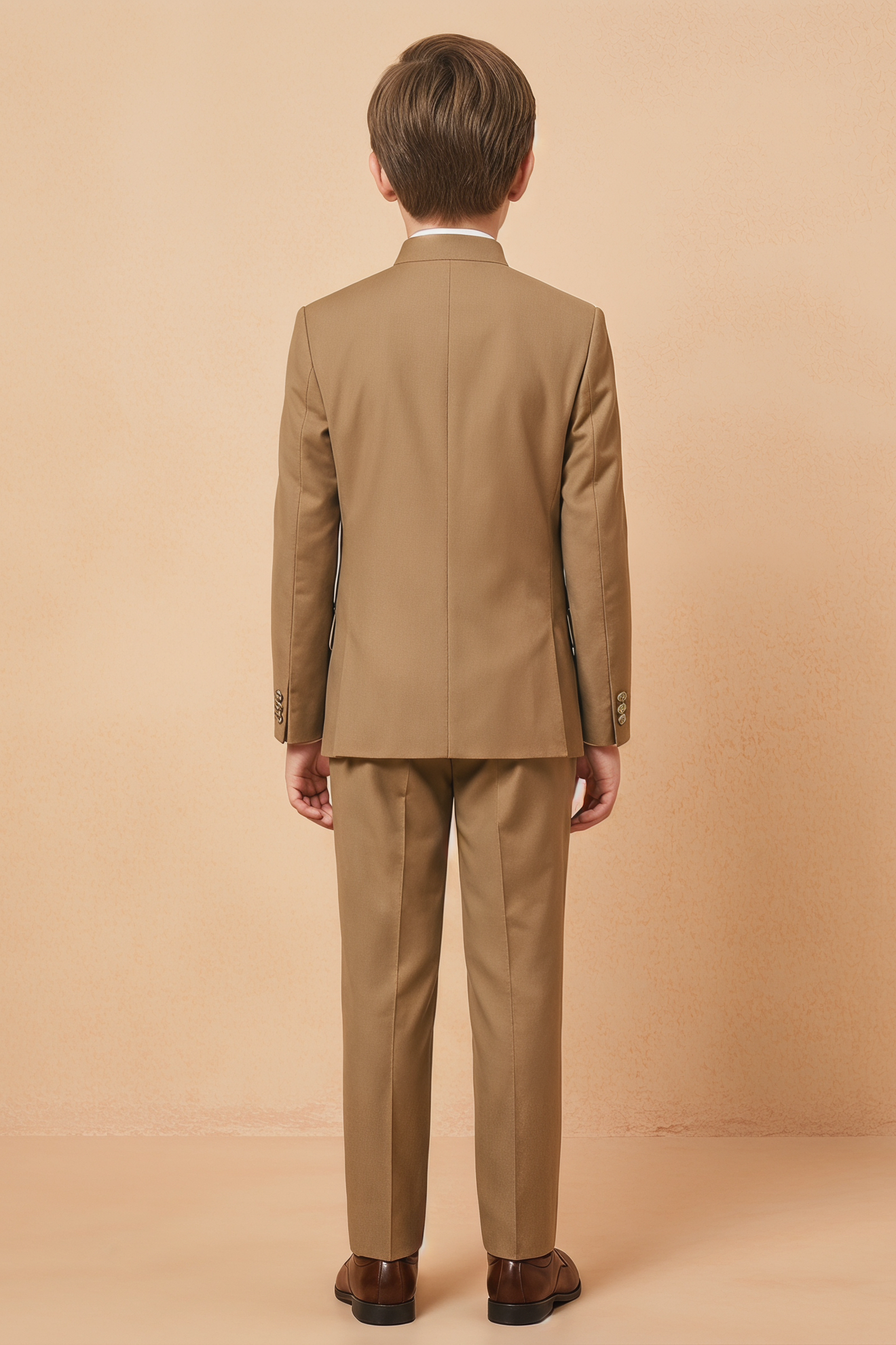 Light Brown Cotton Linen Crew Neck 2-Piece Suit