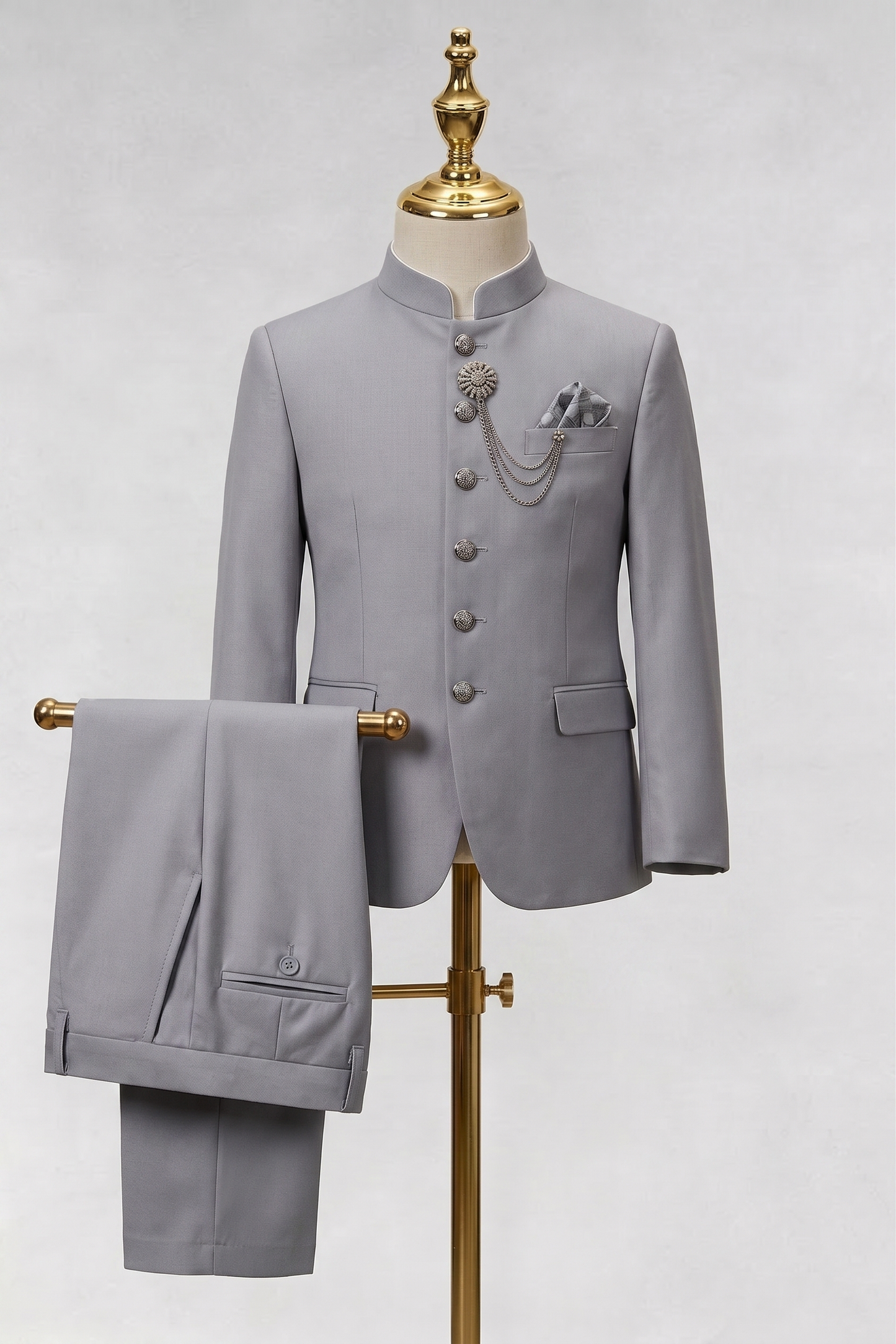 Gray Crew Neck Serge Single-Breasted 2-Piece Suit