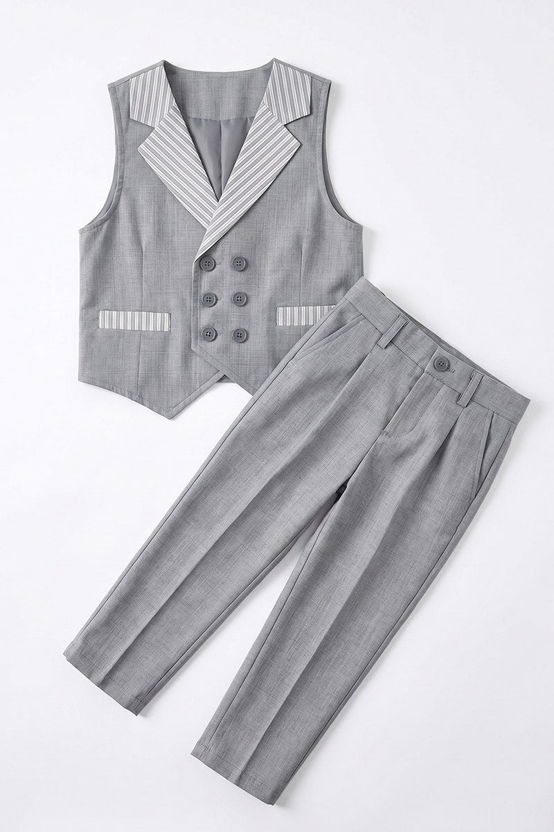 Boys Grey Waistcoat & Trousers 2-Piece Suit for Weddings & Formal Occasions