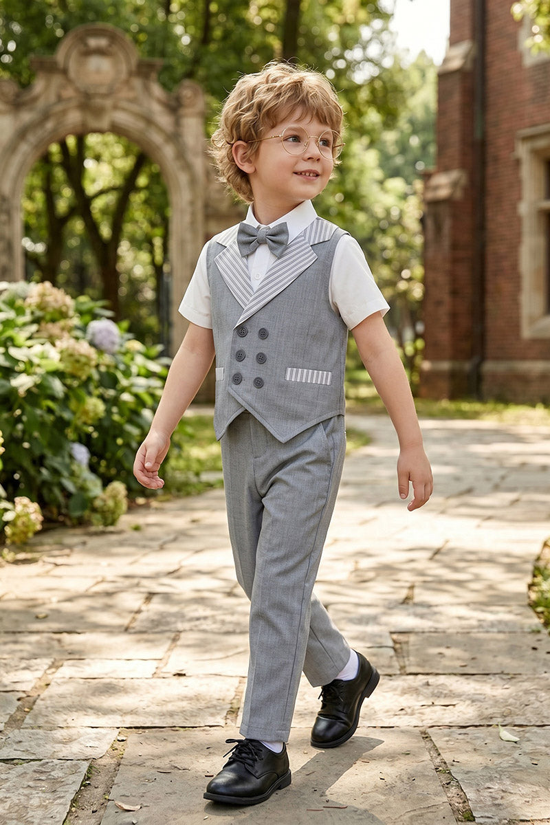 Boys Grey Waistcoat & Trousers 2-Piece Suit for Weddings & Formal Occasions