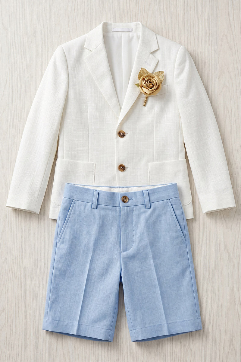 Boys Cream Blazer & Light Blue Shorts 2-piece Suit