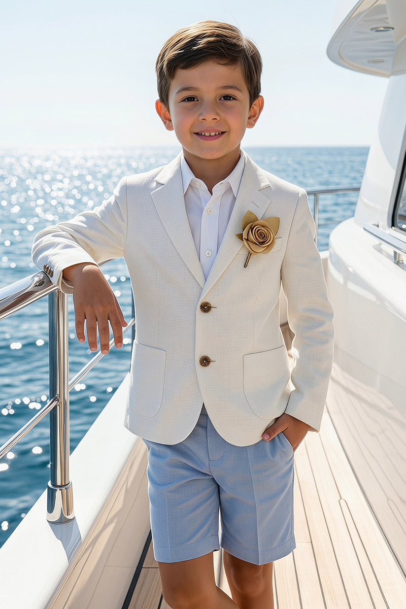 Boys Cream Blazer & Light Blue Shorts 2-piece Suit