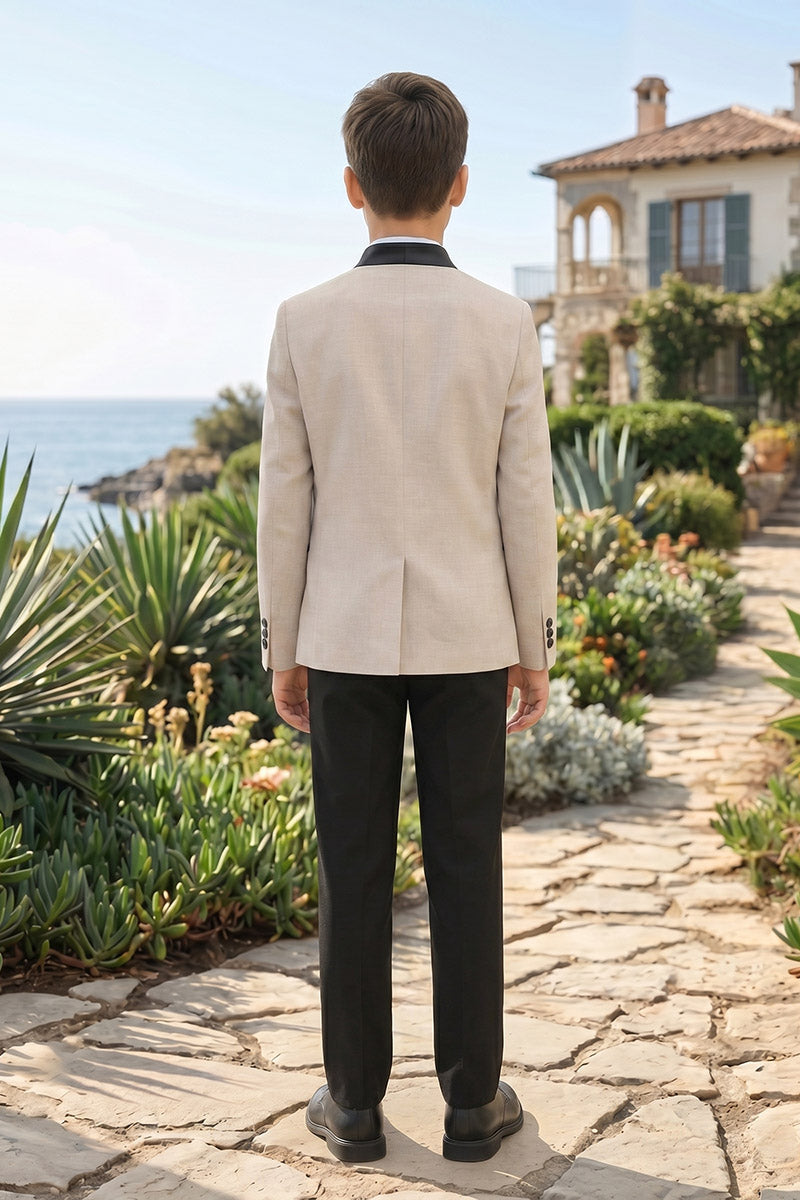 Boys Beige Blazer with Black Trousers 2-Piece Suit