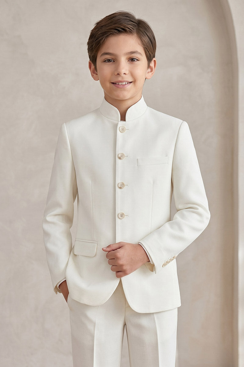Boys Ivory Mandarin Collar 2-Piece Suit for Weddings & Formal Events