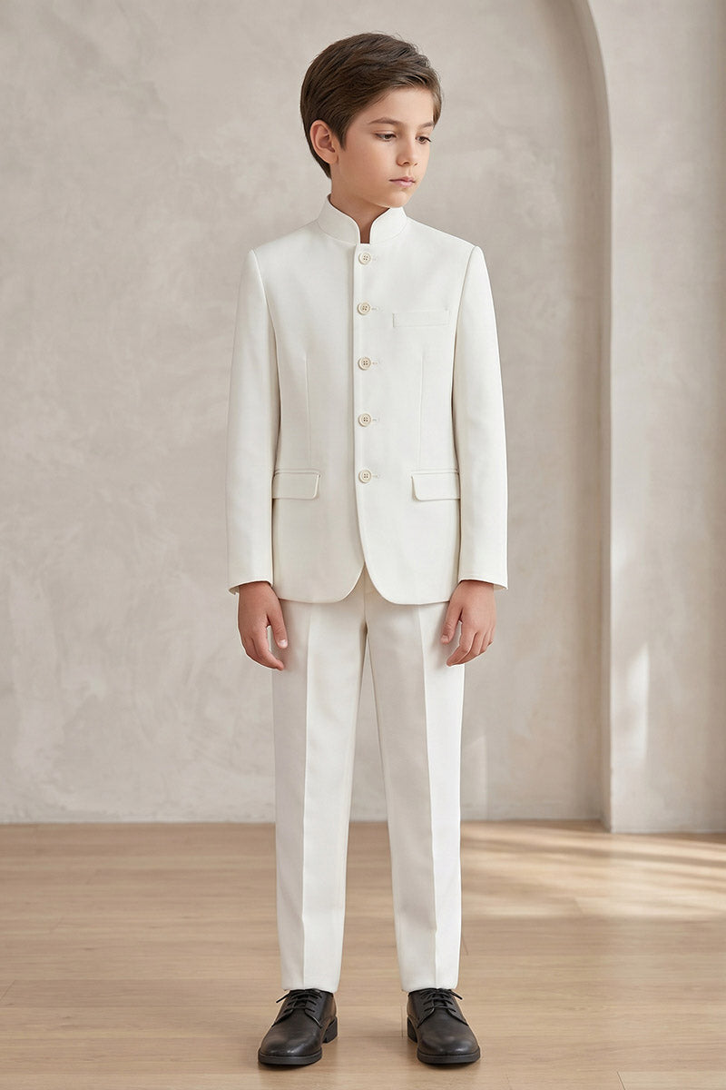 Boys Ivory Mandarin Collar 2-Piece Suit for Weddings & Formal Events