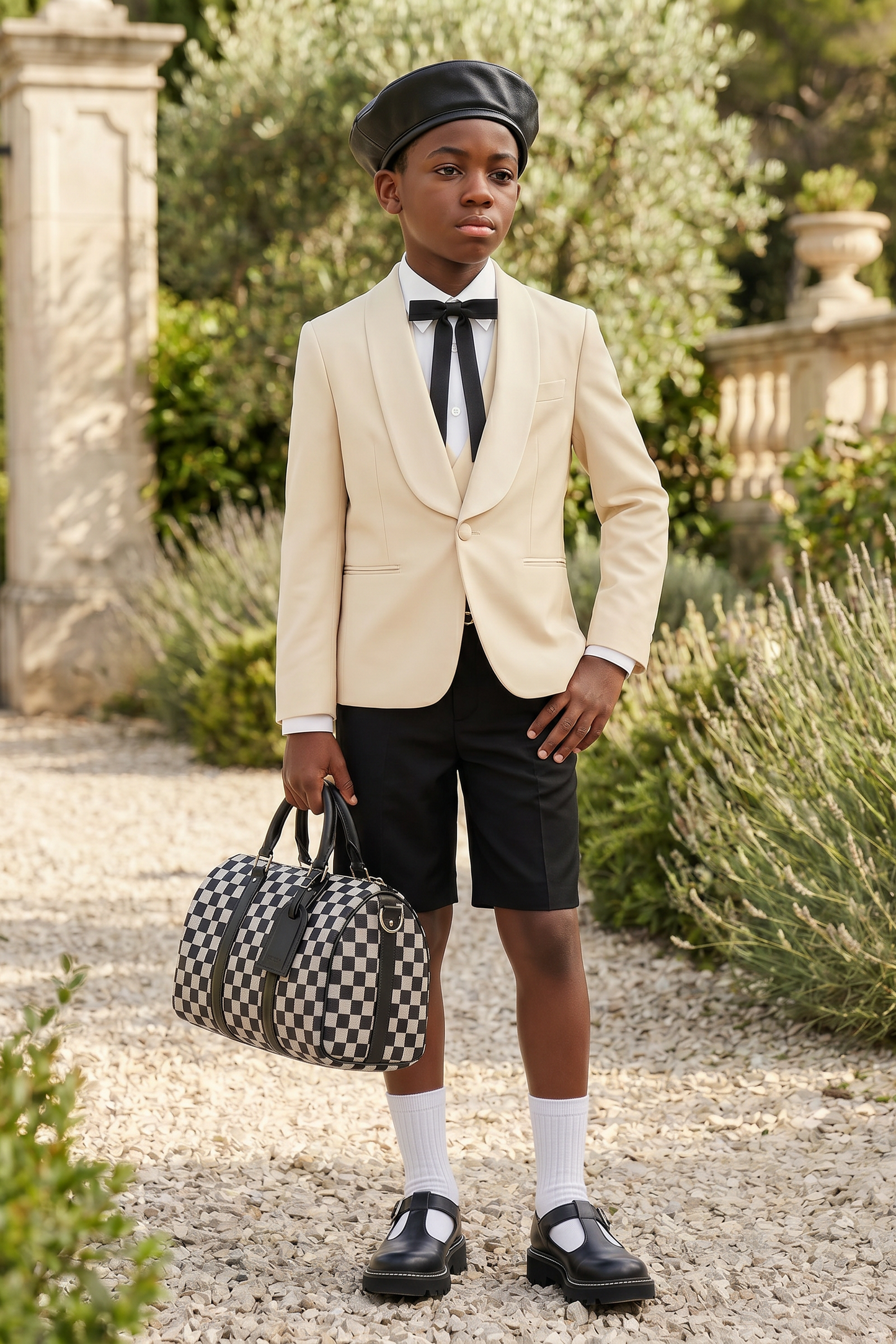 Apricot Serge Color-Blocked Short 3-Piece Suit Set