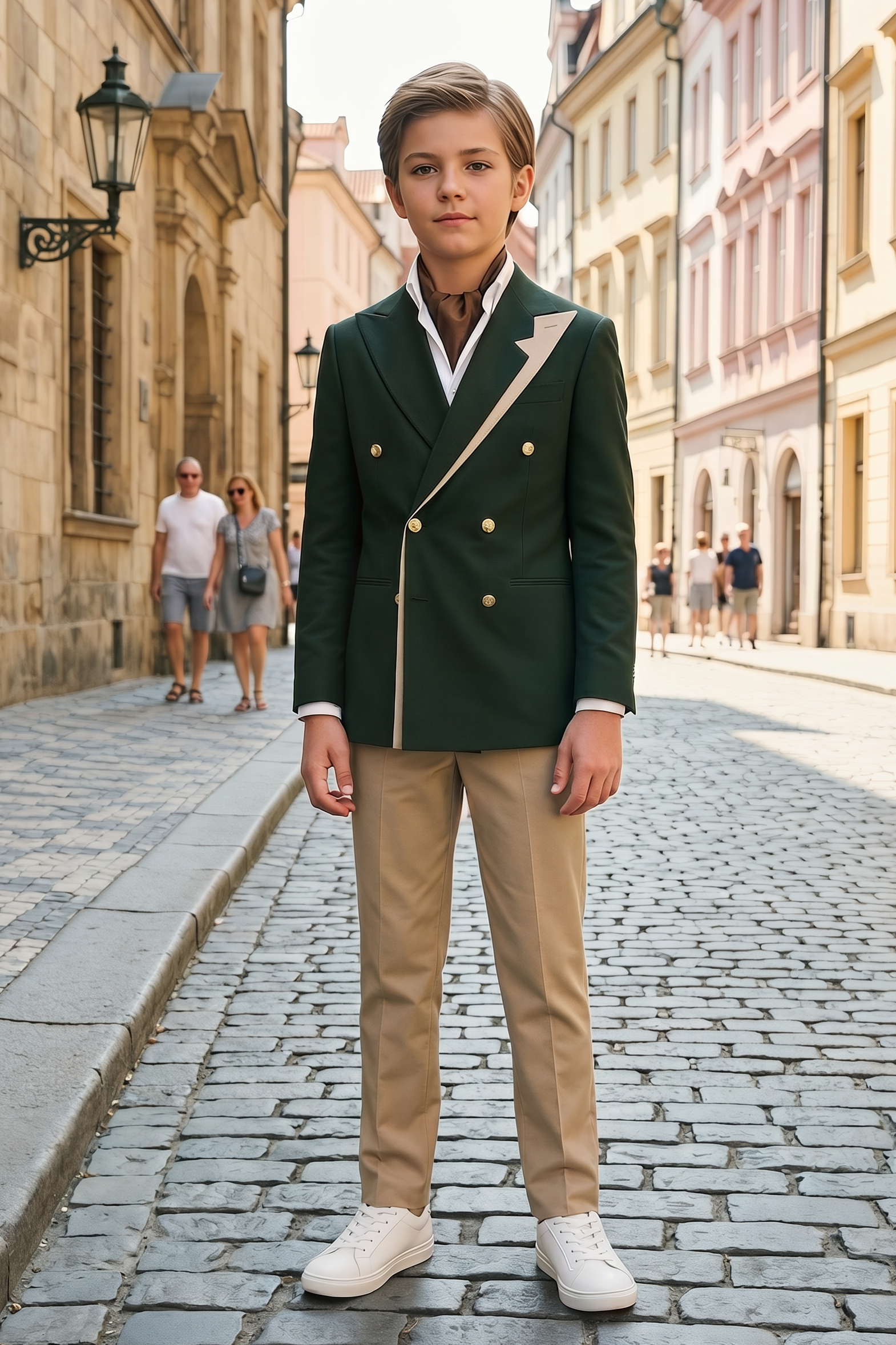 Dark Green Serif Color-Blocked Double-Breasted 2-Piece Suit