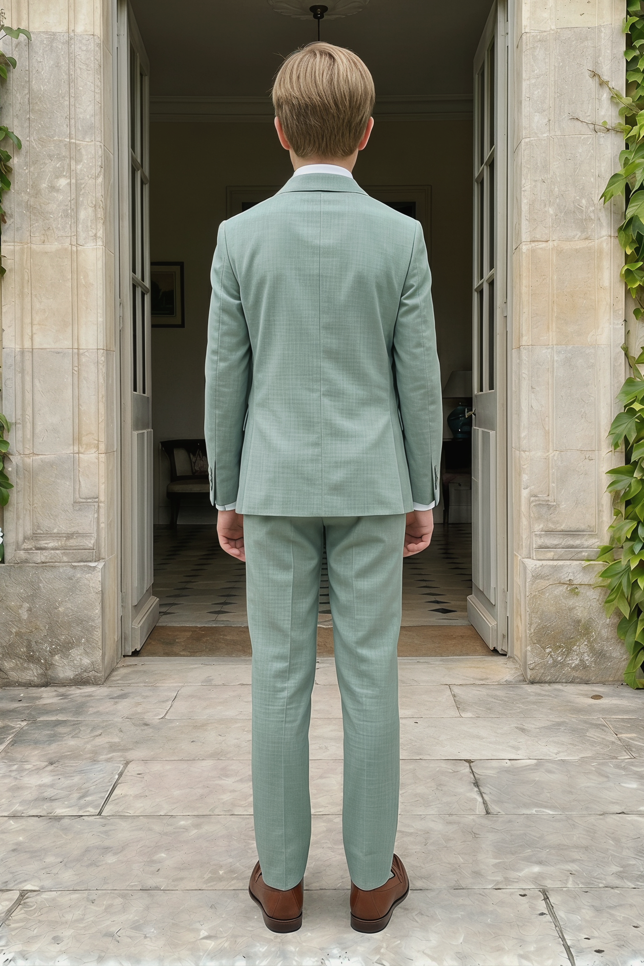 Light Green Serif Color-Blocked Double-Breasted 2-Piece Suit