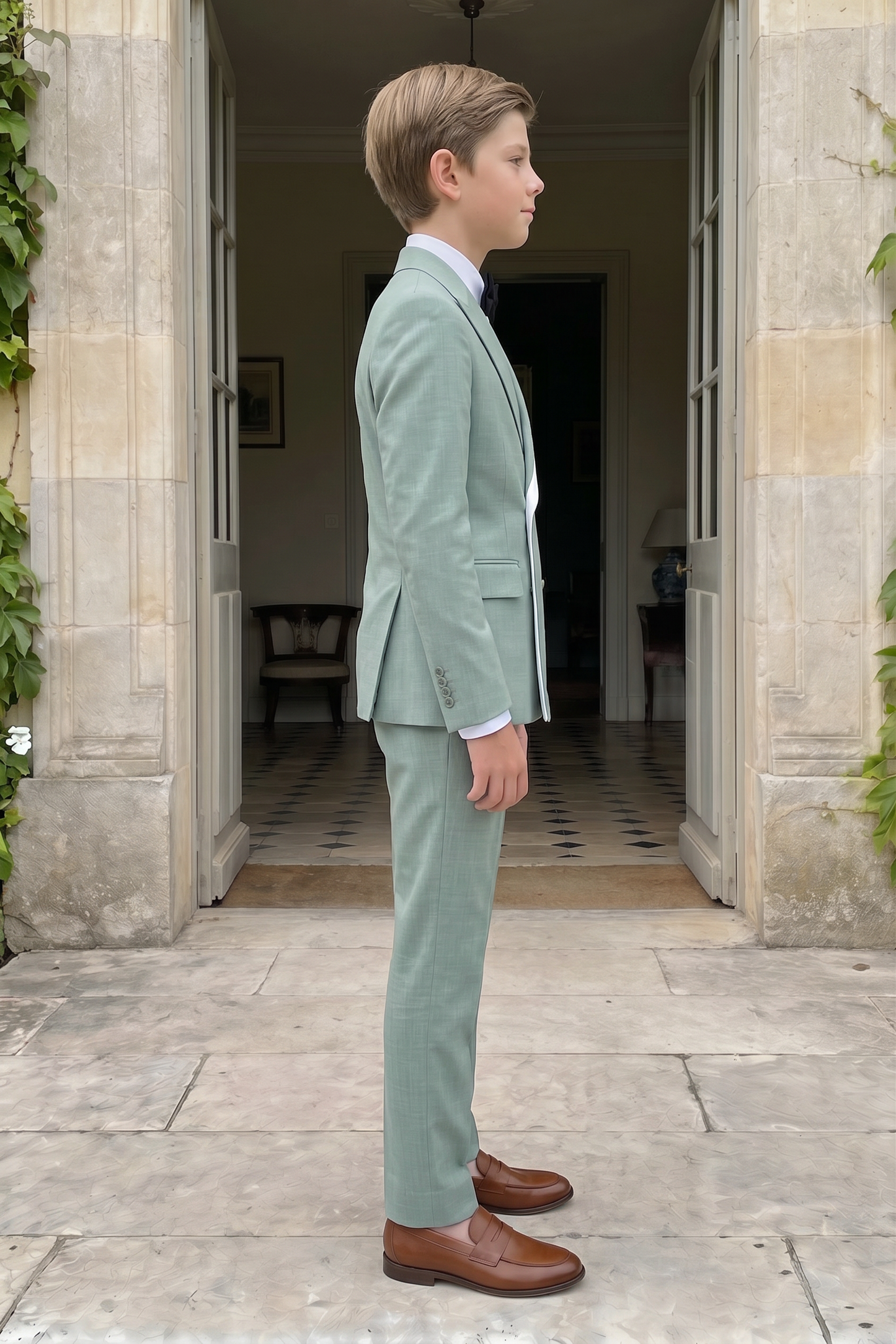 Light Green Serif Color-Blocked Double-Breasted 2-Piece Suit