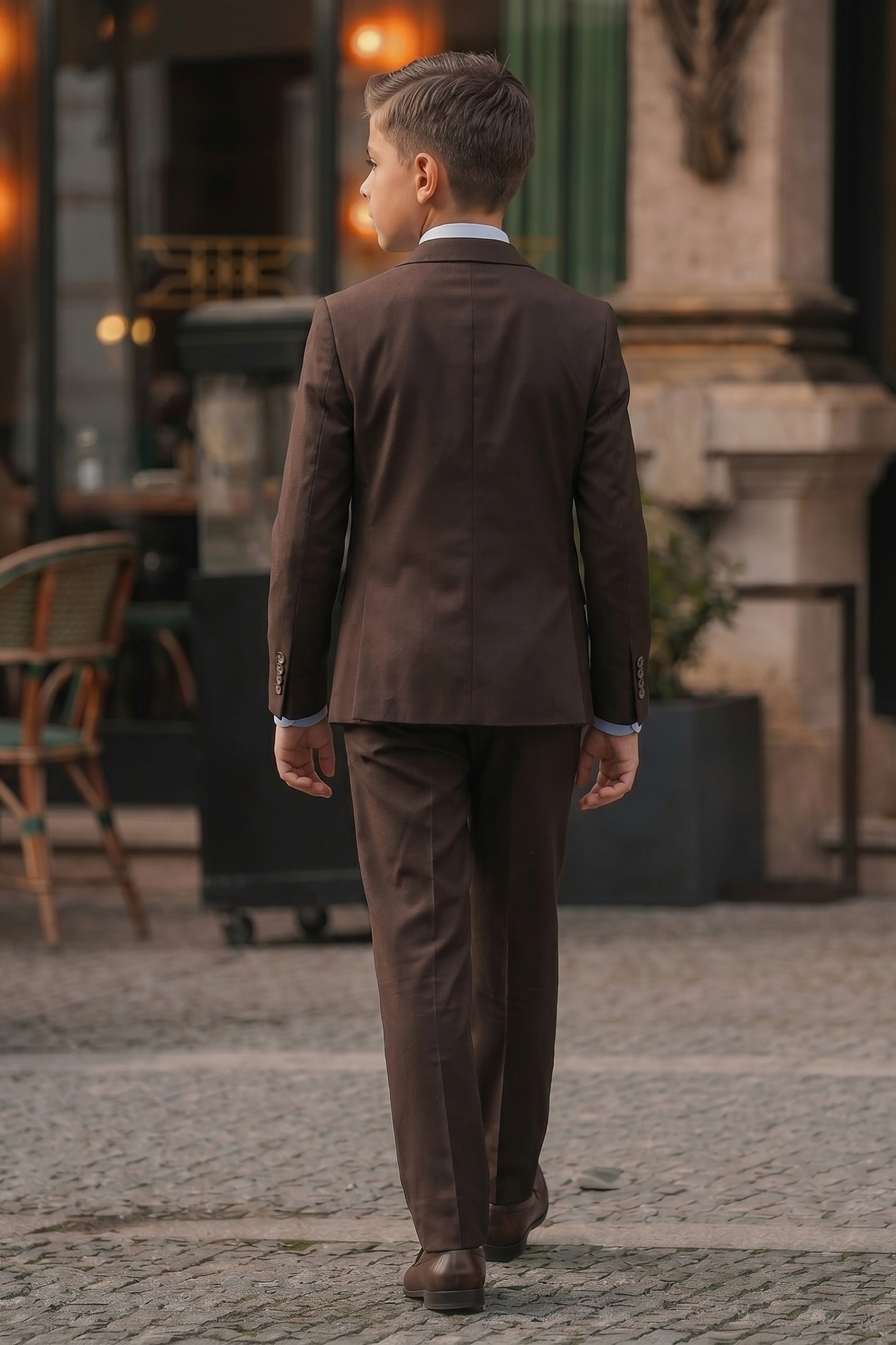 Dark Brown Cotton Linen Double-Breasted 2-Piece Suit