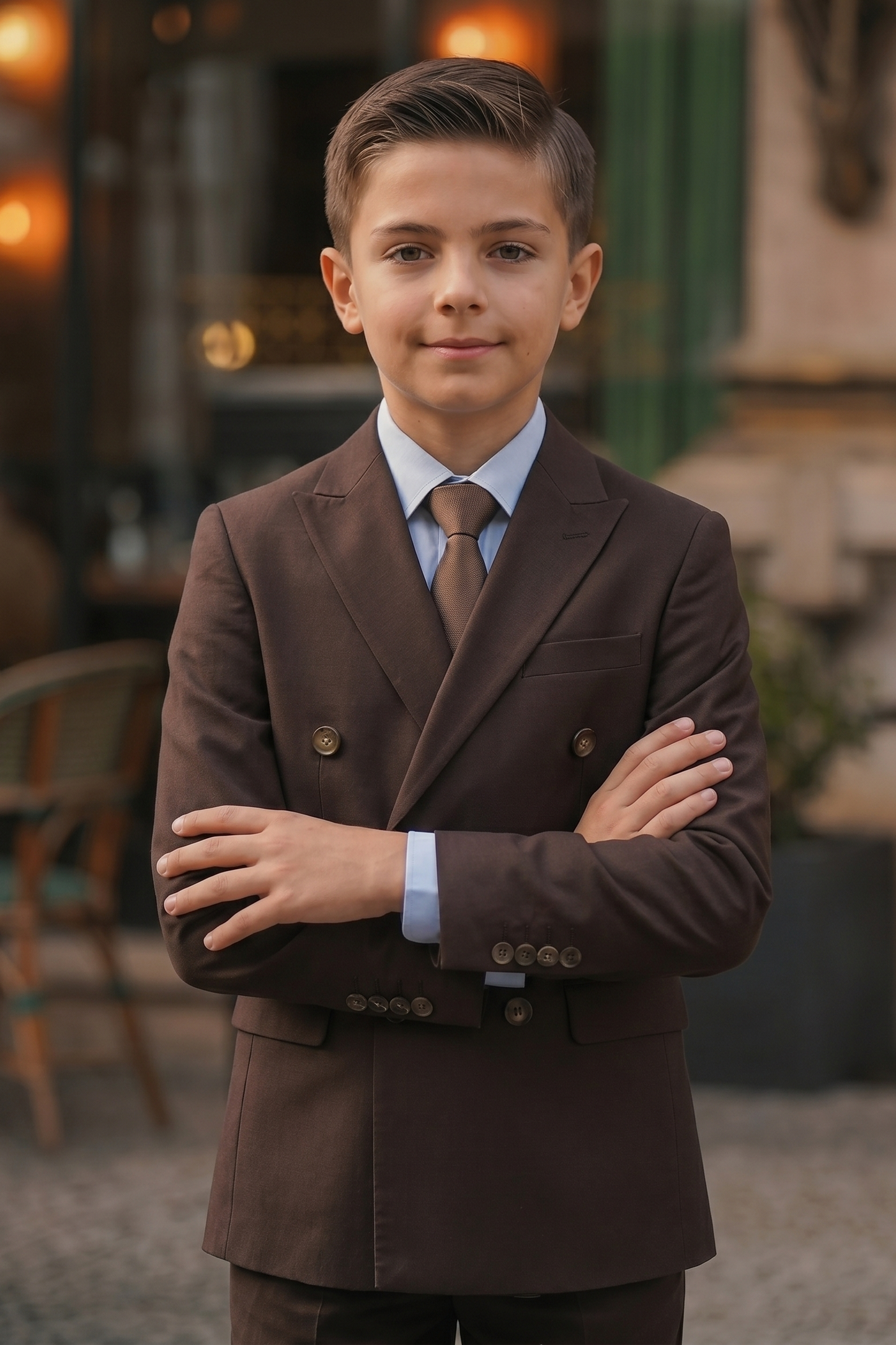 Dark Brown Cotton Linen Double-Breasted 2-Piece Suit