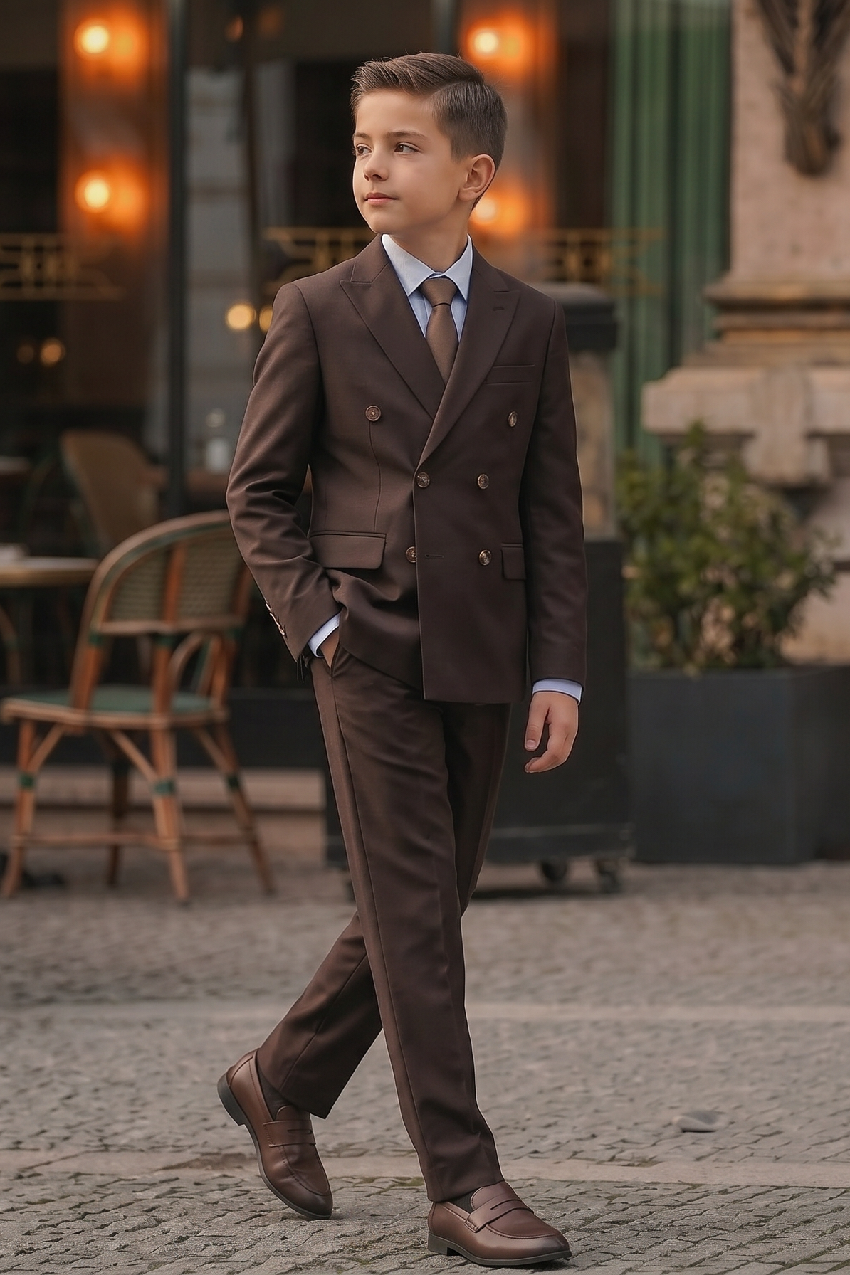 Dark Brown Cotton Linen Double-Breasted 2-Piece Suit