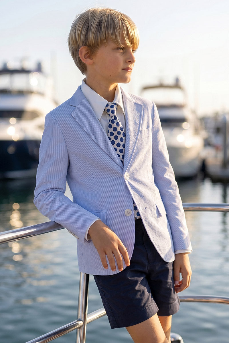 Boys Light Blue Blazer & Navy Shorts 2-piece Suit