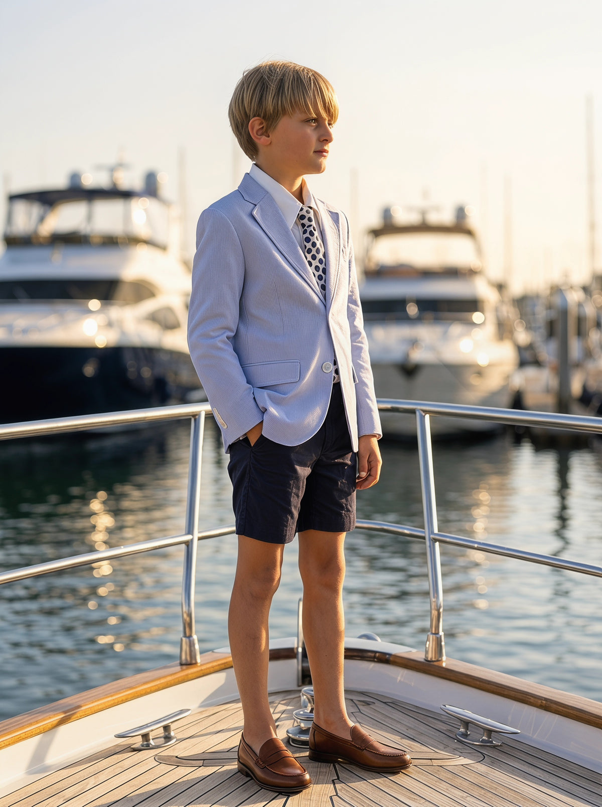 Boys Light Blue Blazer & Navy Shorts 2-piece Suit