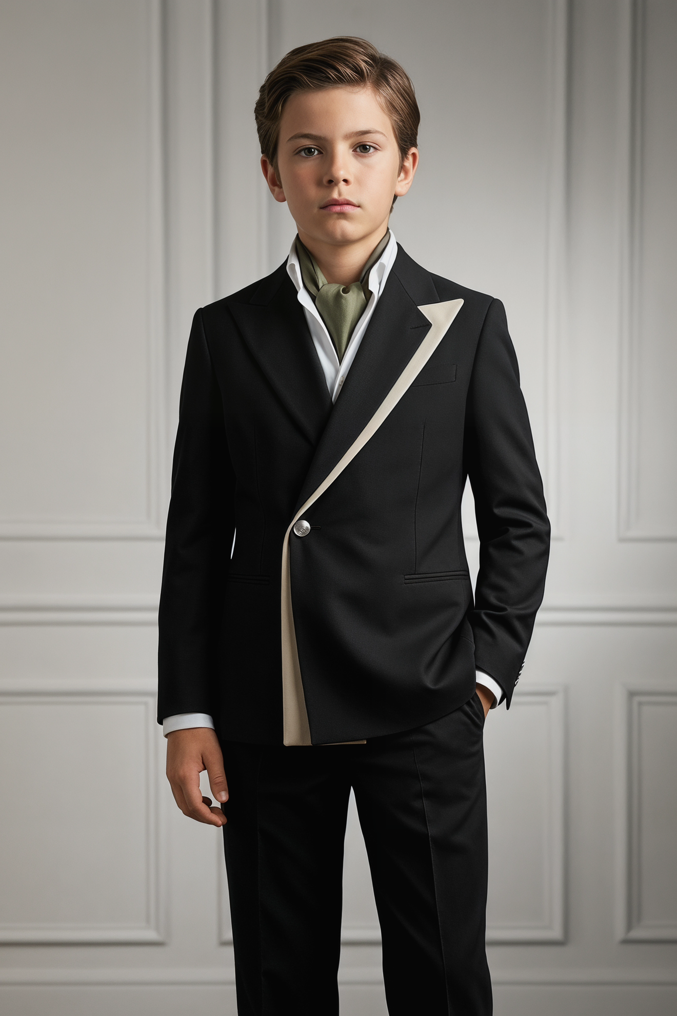 Black Serge Contrast Design Double-Breasted 2-Piece Suit