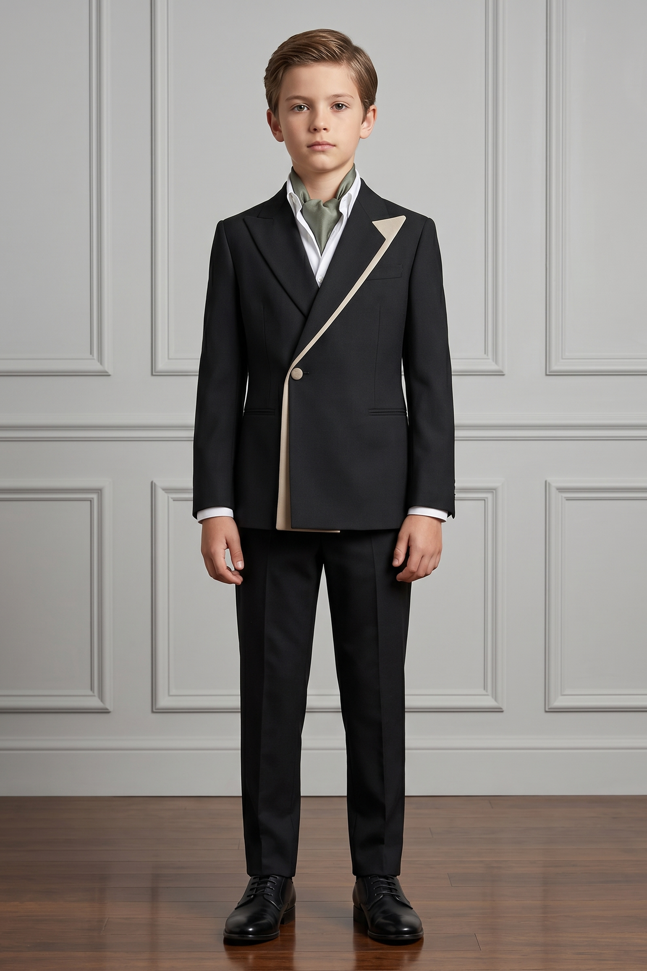 Black Serge Contrast Design Double-Breasted 2-Piece Suit
