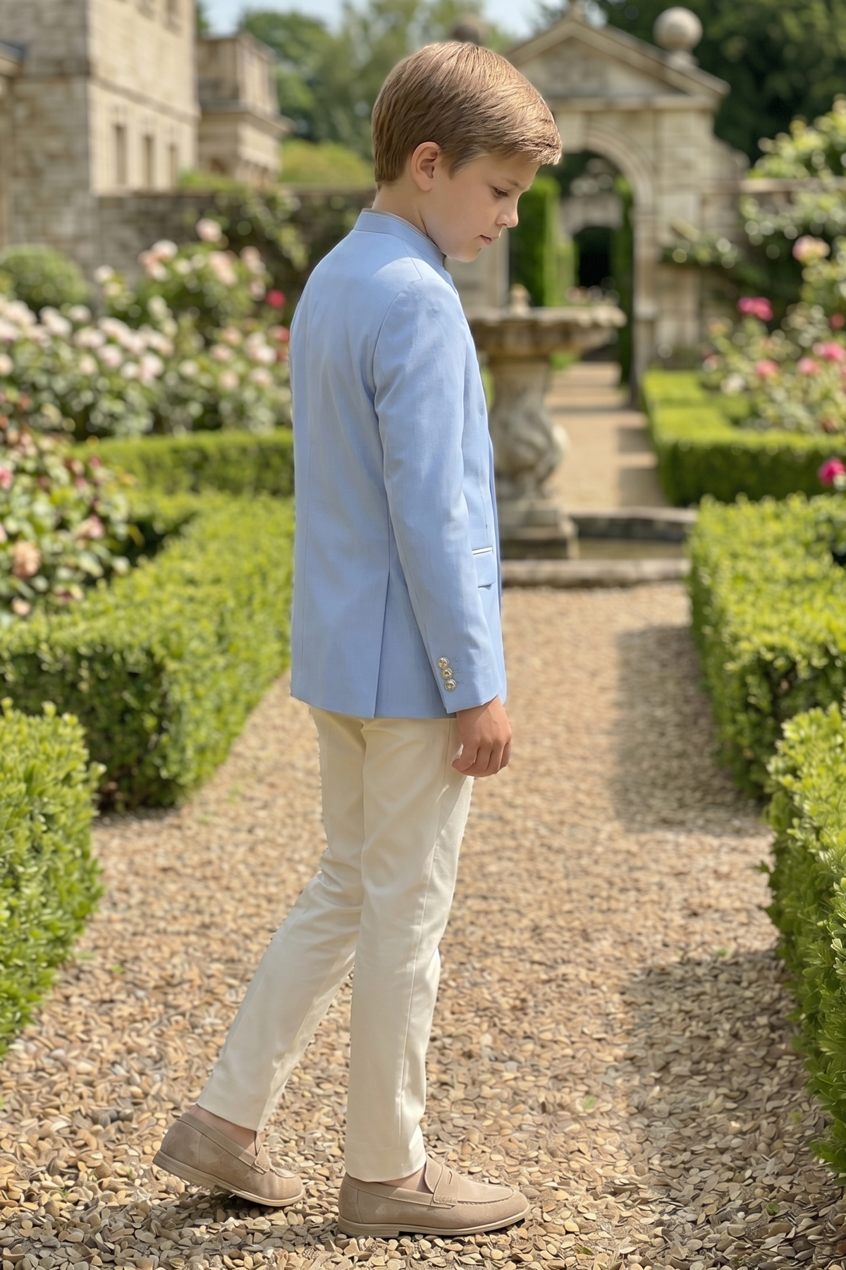 Sky Blue Cotton Linen Asymmetrical 2-Piece Suit Set