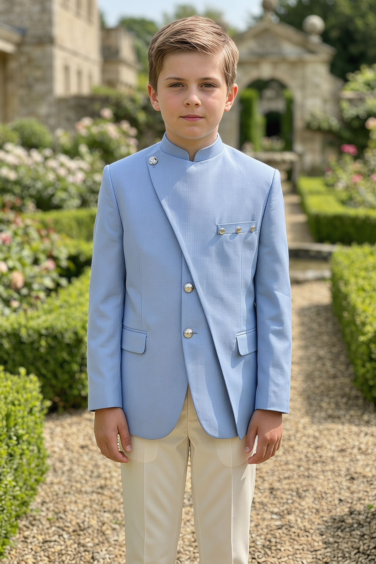 Sky Blue Cotton Linen Asymmetrical 2-Piece Suit Set
