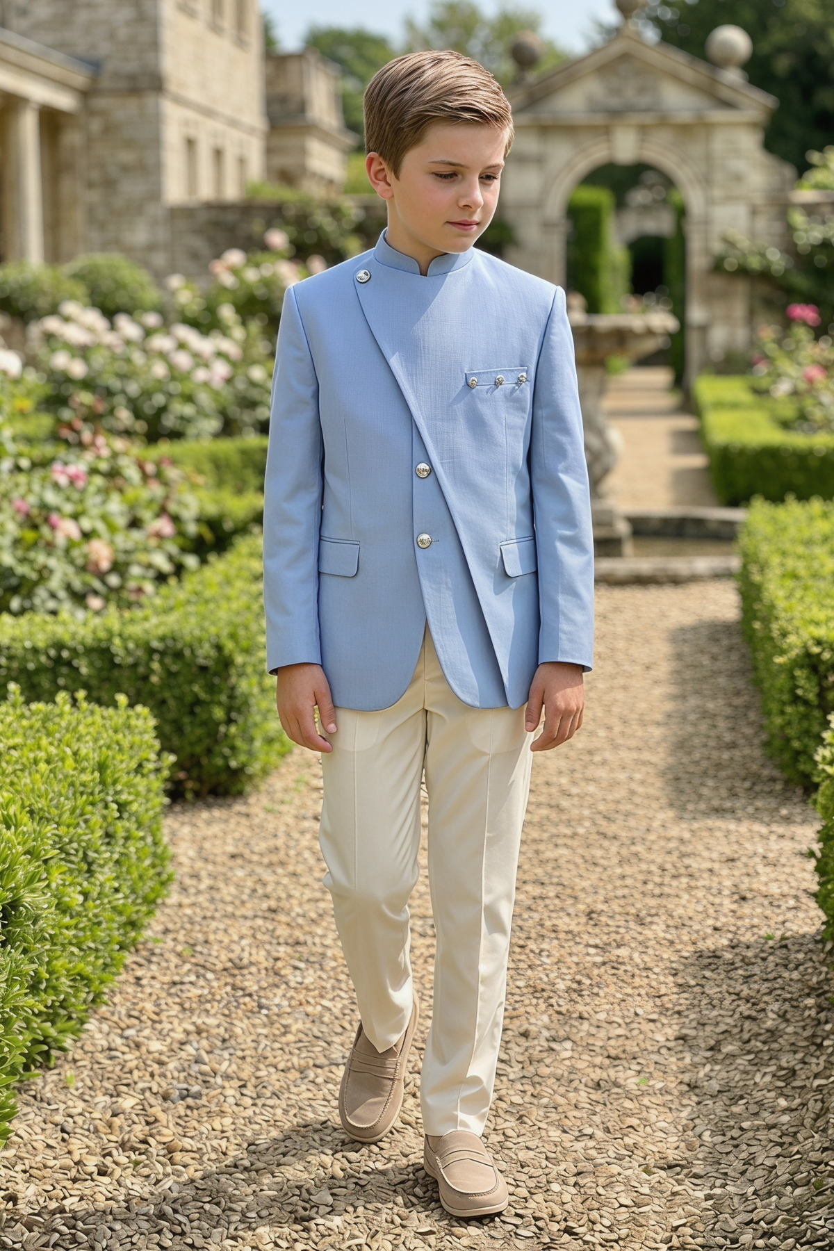Sky Blue Cotton Linen Asymmetrical 2-Piece Suit Set