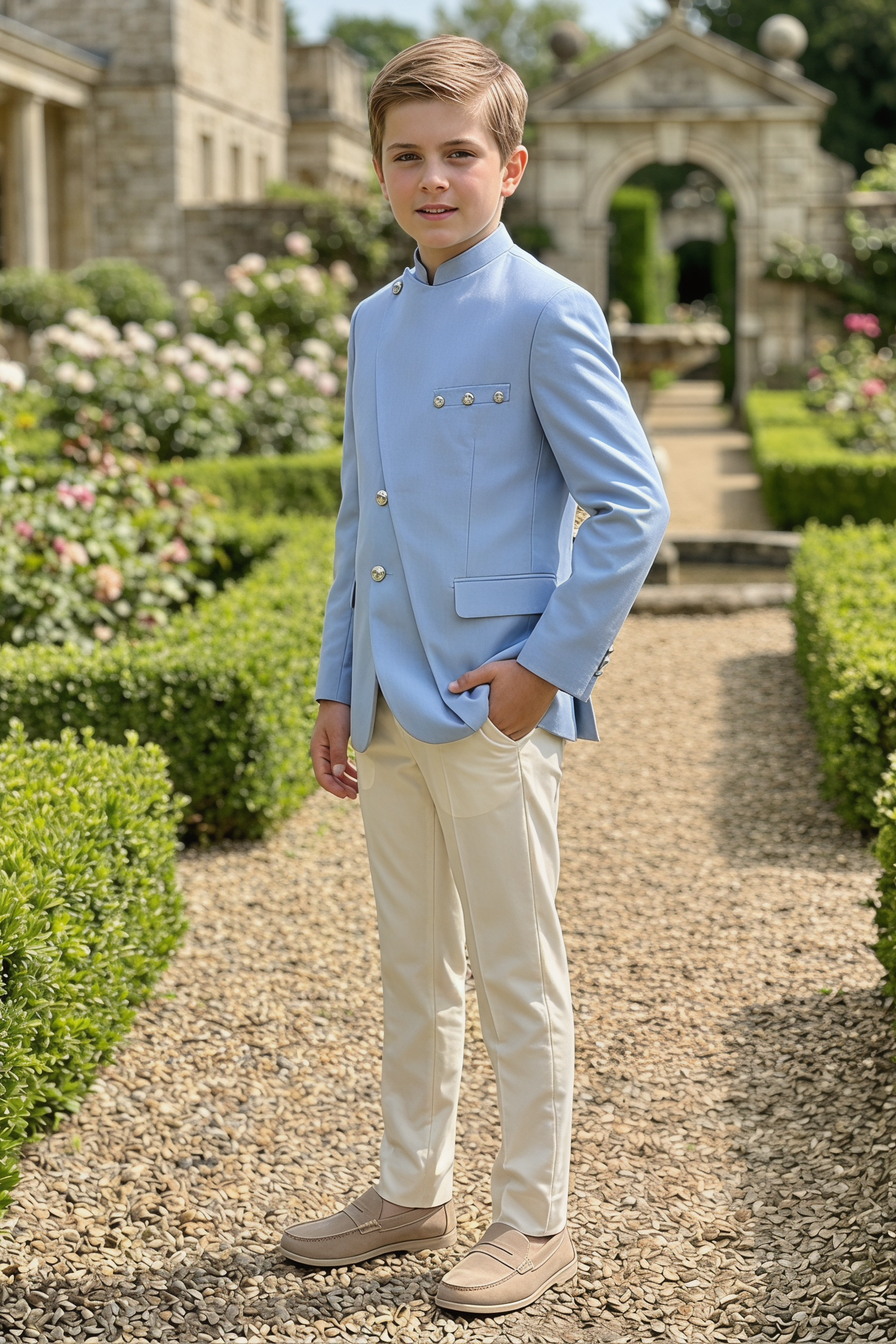 Sky Blue Cotton Linen Asymmetrical 2-Piece Suit Set