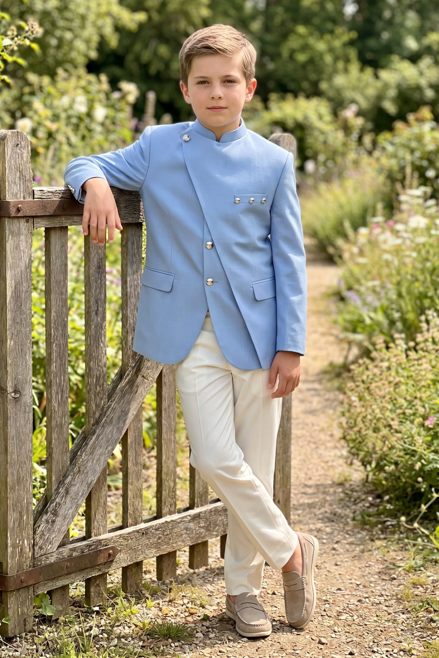 Sky Blue Cotton Linen Asymmetrical 2-Piece Suit Set