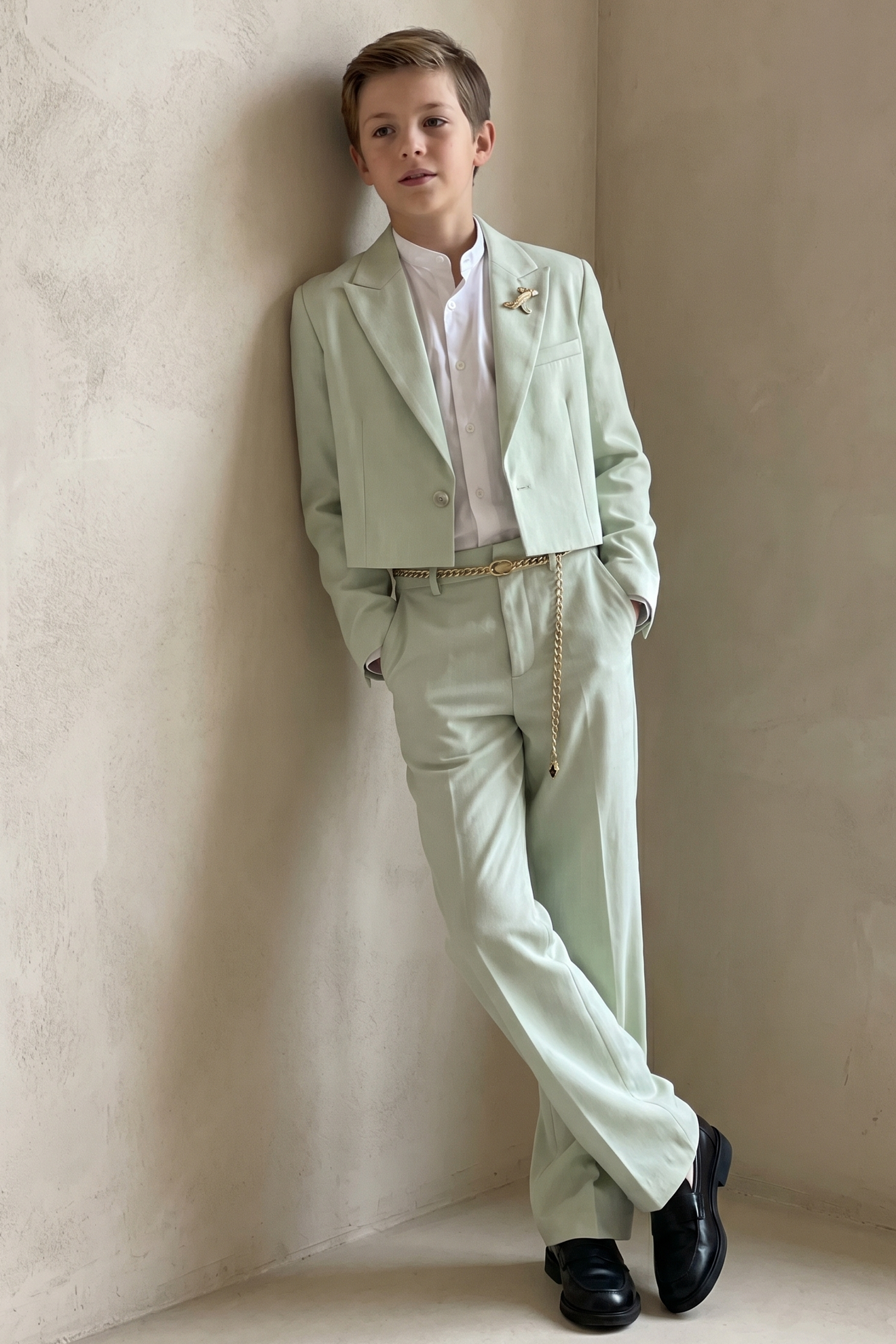 Light Green Cotton Linen Short 2-Piece Suit Set