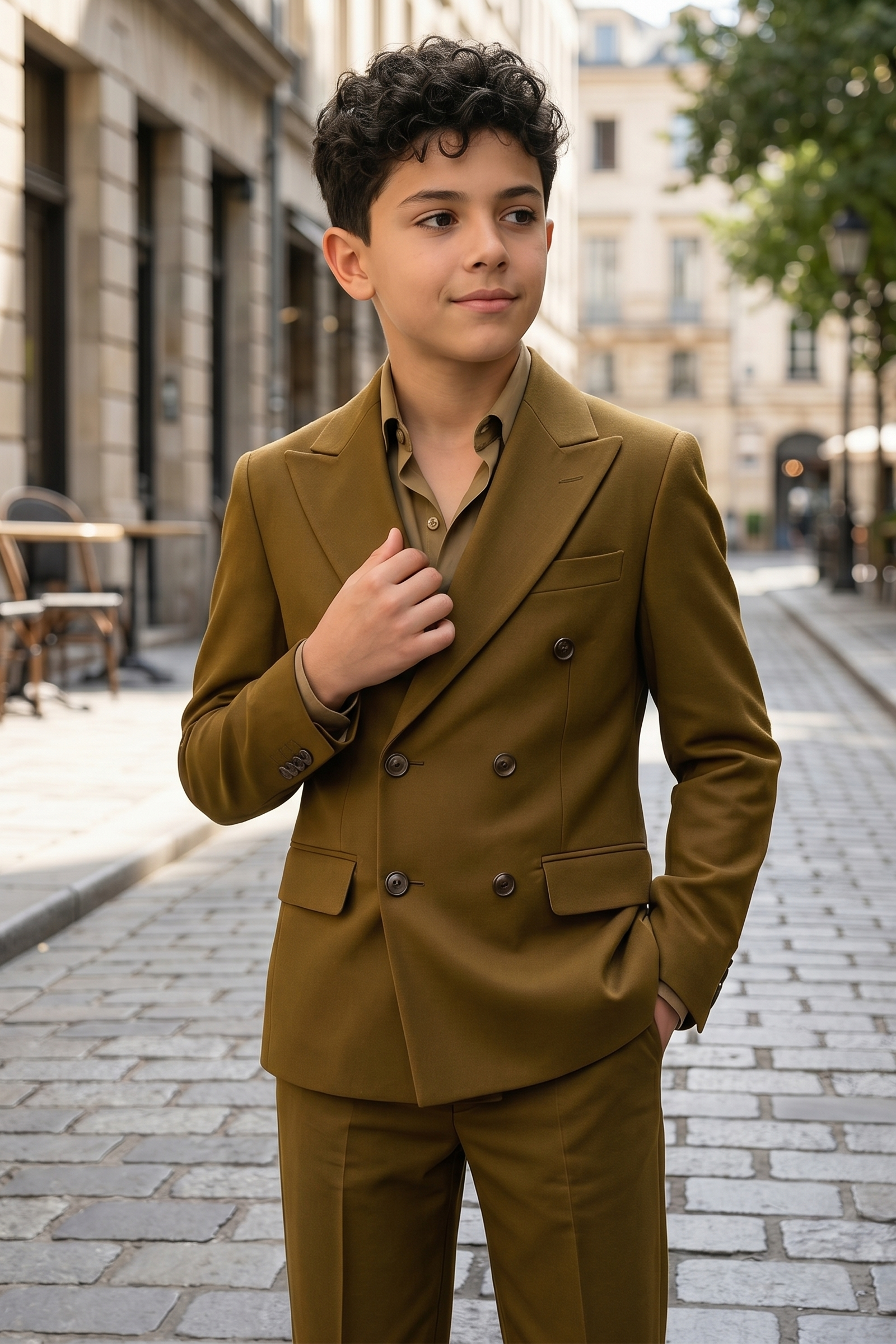 Yellow-Brown Serif Double-Breasted 2-Piece Suit