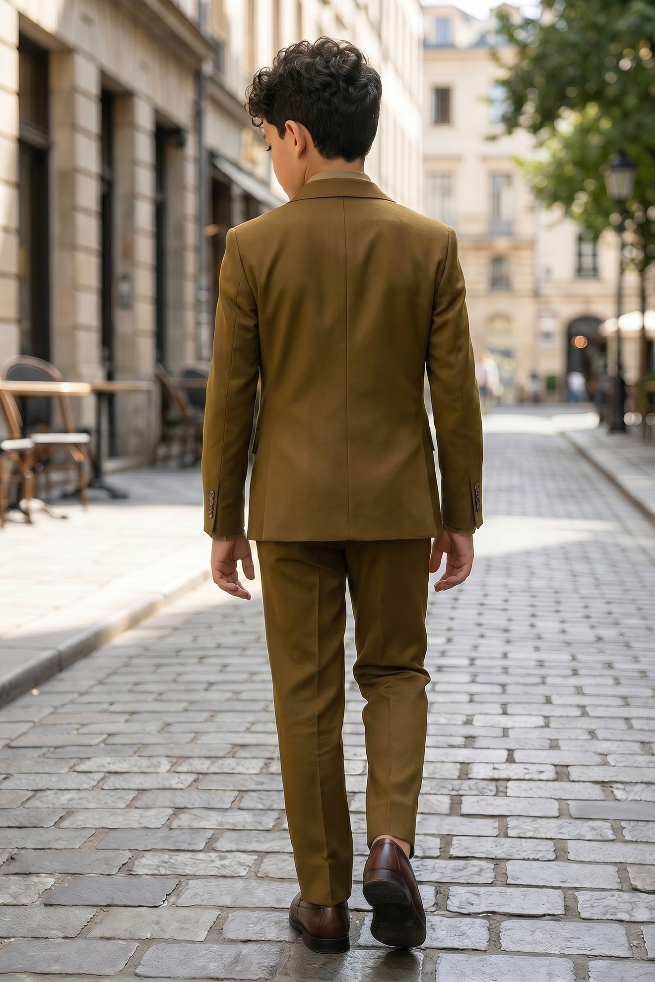 Yellow-Brown Serif Double-Breasted 2-Piece Suit