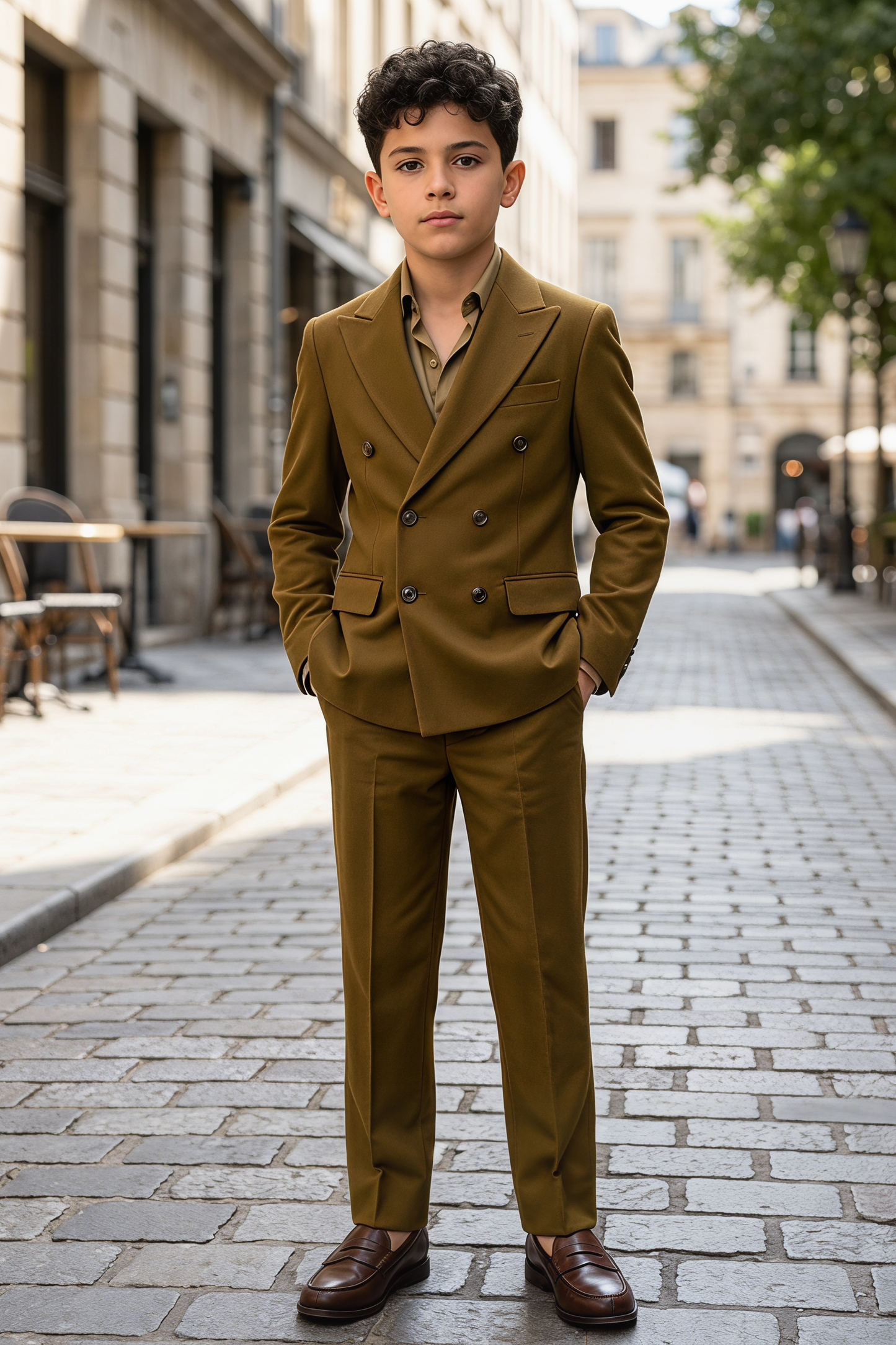 Yellow-Brown Serif Double-Breasted 2-Piece Suit
