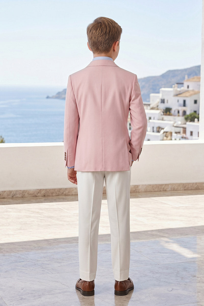 Boys Pink Blazer with White Trousers 2-Piece Suit