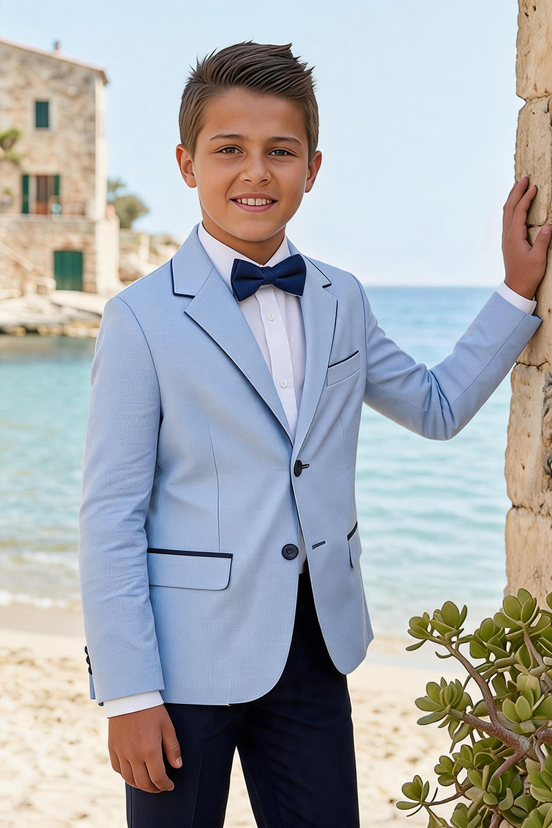 Boys Light Blue Blazer & Navy Trousers 2-Piece Suit