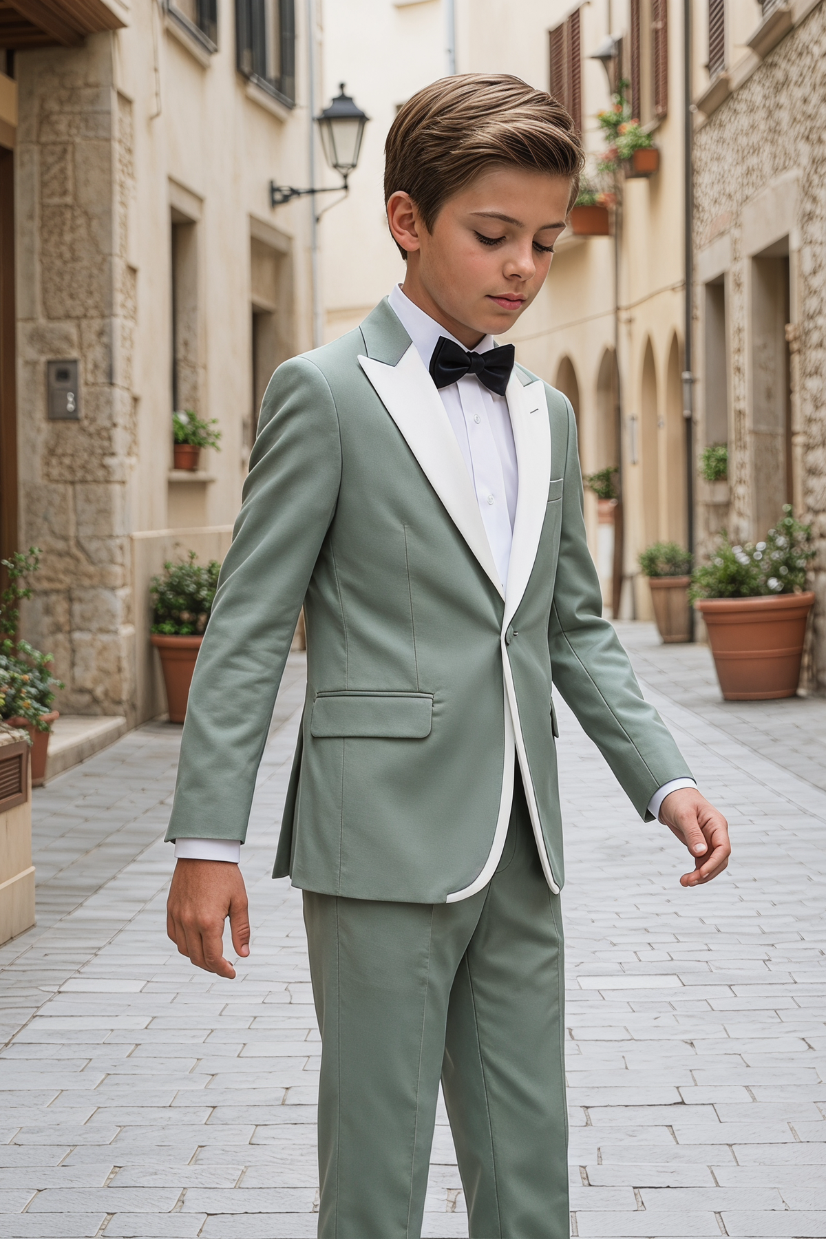 Light Green and White Serif Single-Breasted 2-Piece Suit