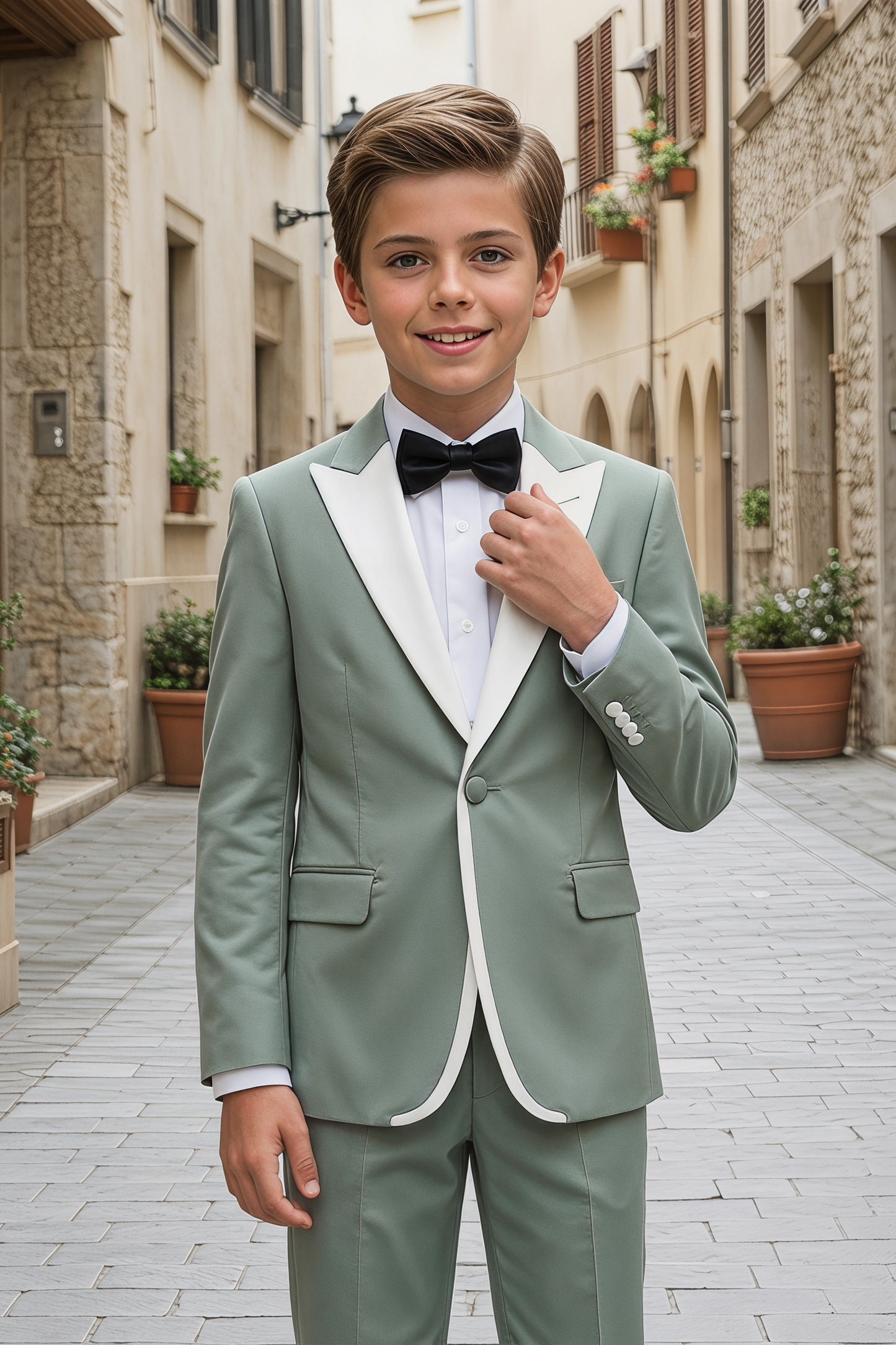 Light Green and White Serif Single-Breasted 2-Piece Suit