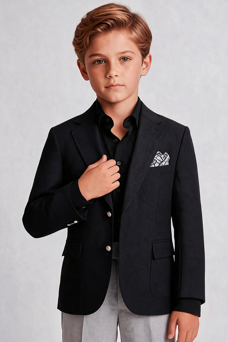 Boys Black Blazer & Grey Trousers 2-Piece Suit