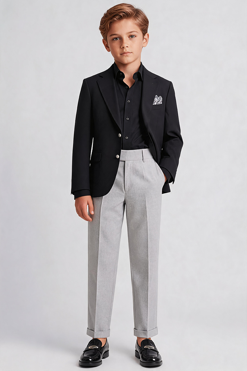 Boys Black Blazer & Grey Trousers 2-Piece Suit