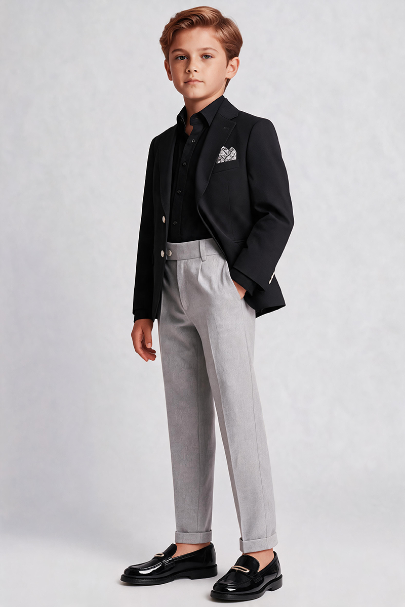 Boys Black Blazer & Grey Trousers 2-Piece Suit
