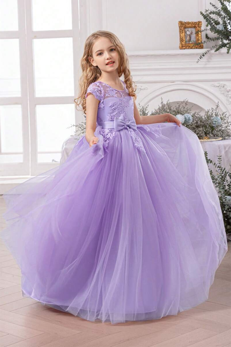 Girls Sage Green 3D Floral Tulle Dress for Weddings & Formal Events