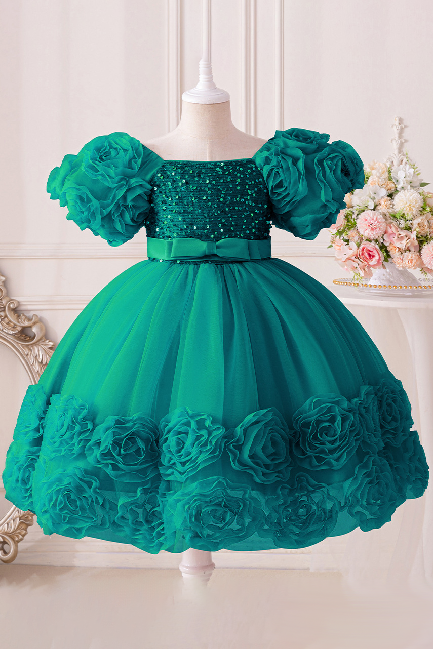 Pink Chiffon Sequin Bow and Flower Dress