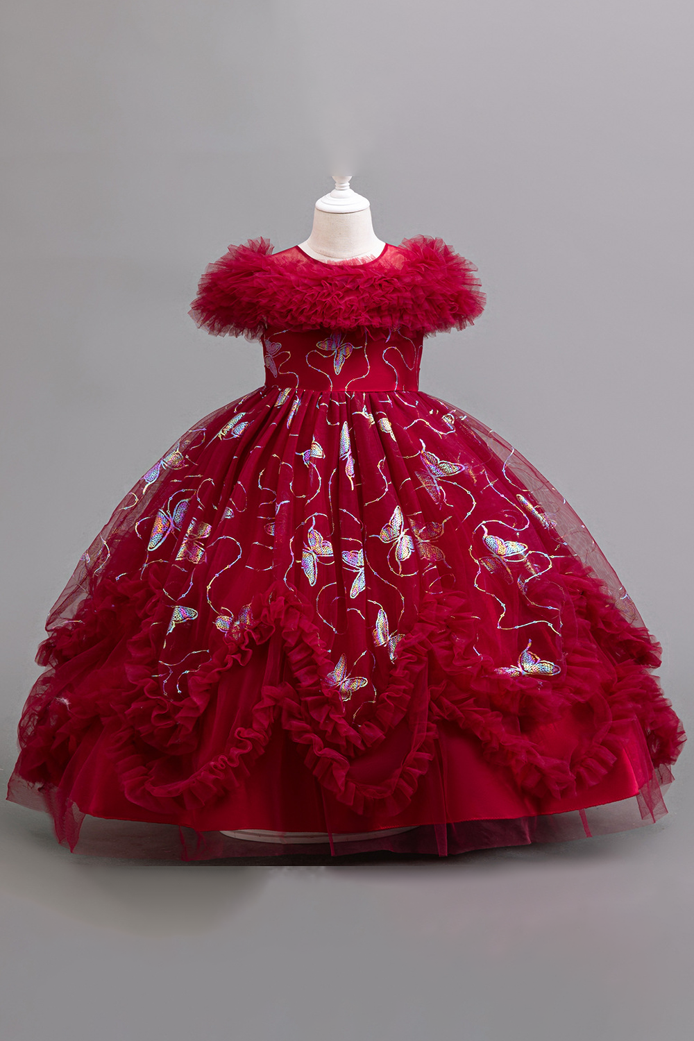 Pink Mesh Gold Foil Trim and Ruffled Bow Dress