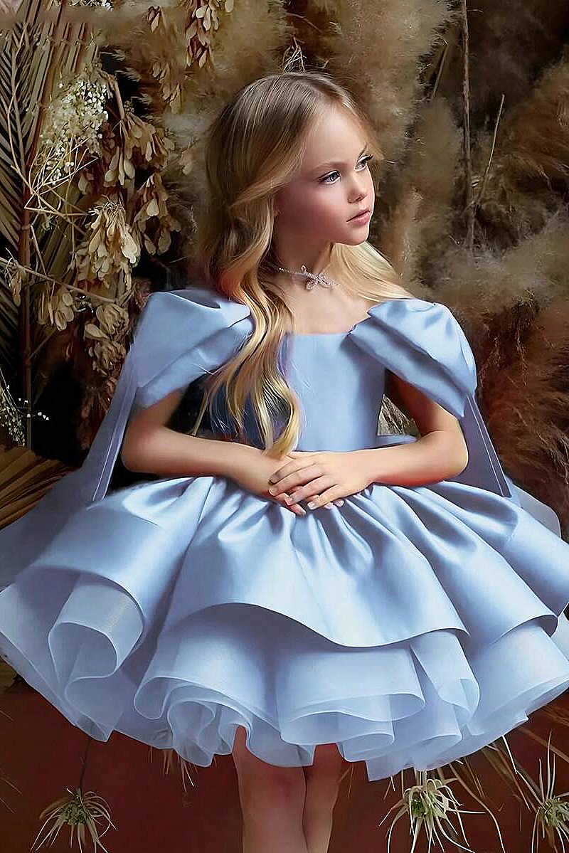 White Satin Mesh Symmetrical Large Bow Puff Dress