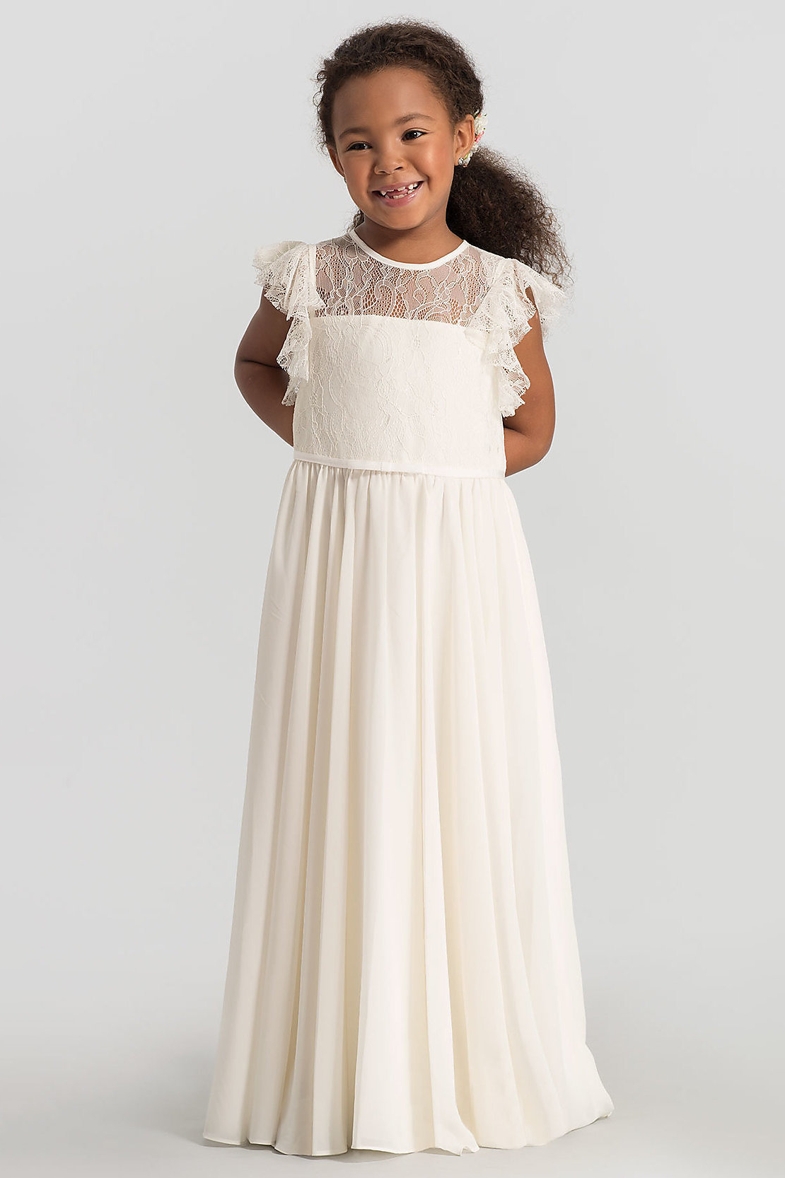 Beige Lace Chiffon Round Neck A-line Long Dress