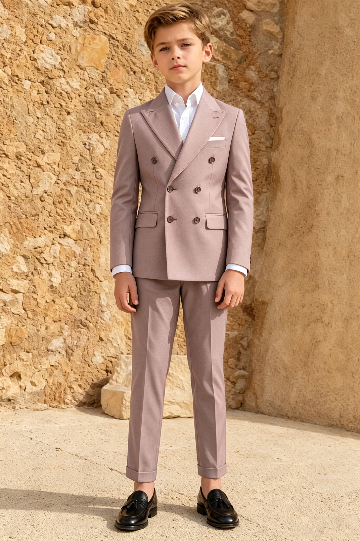 Gray-Pink Serge Double-Breasted 2-Piece Suit