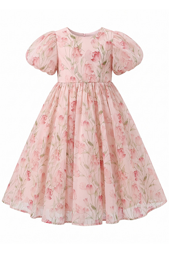 Pink Chiffon Floral Print A-Line Dress