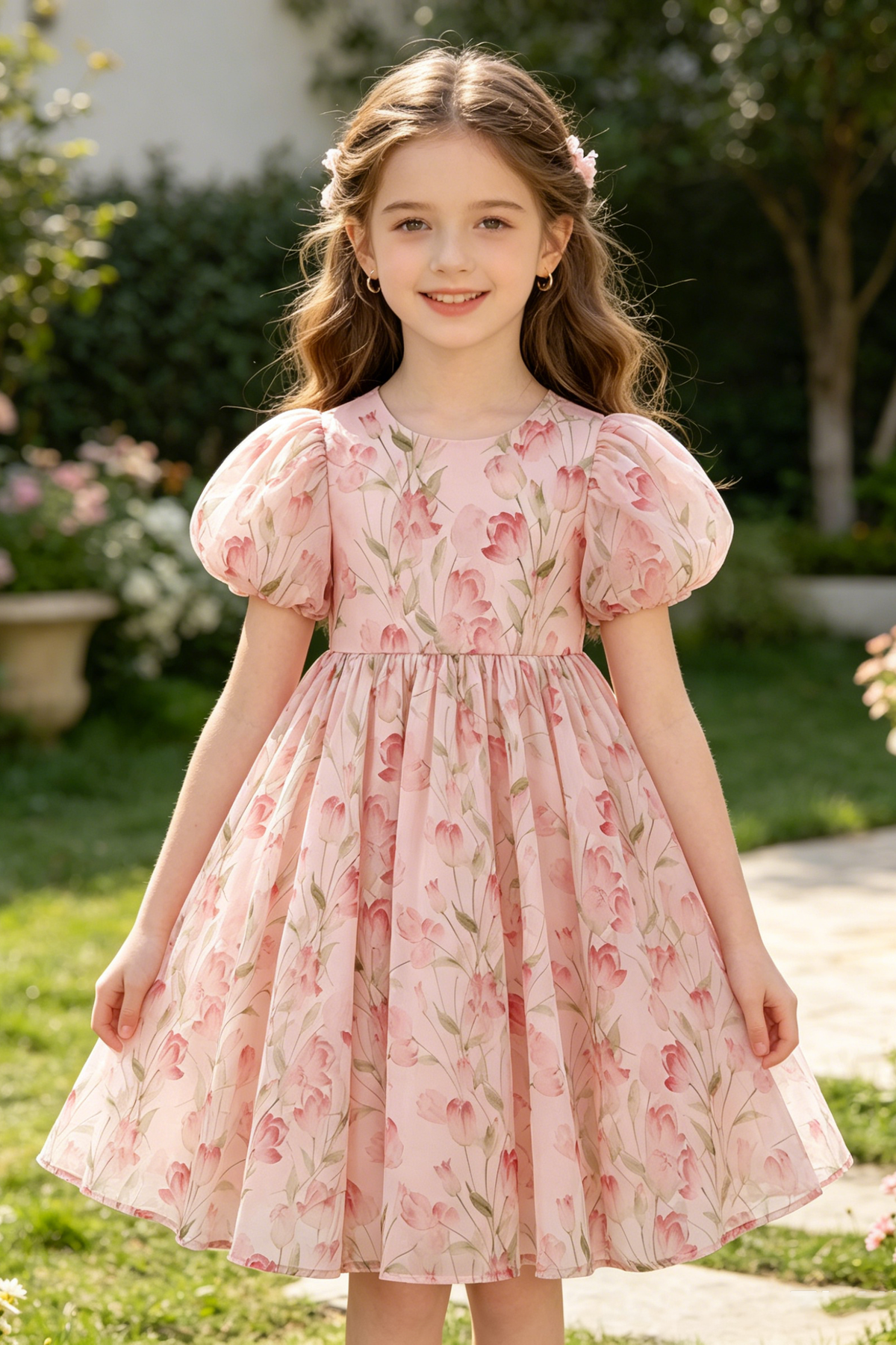 Pink Chiffon Floral Print A-Line Dress