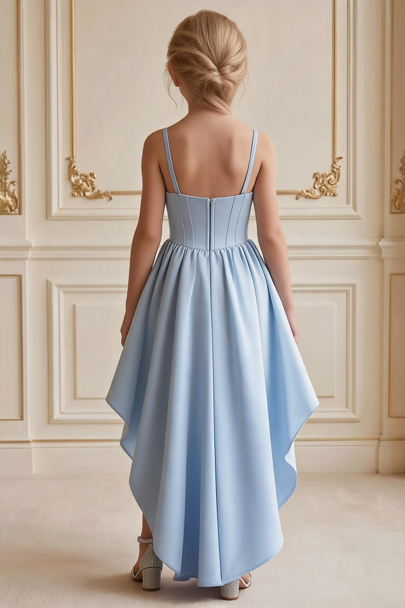 Girls Light Blue Satin High Low Corset Dress for Wedding