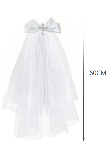 White Mesh Satin Bow Veil
